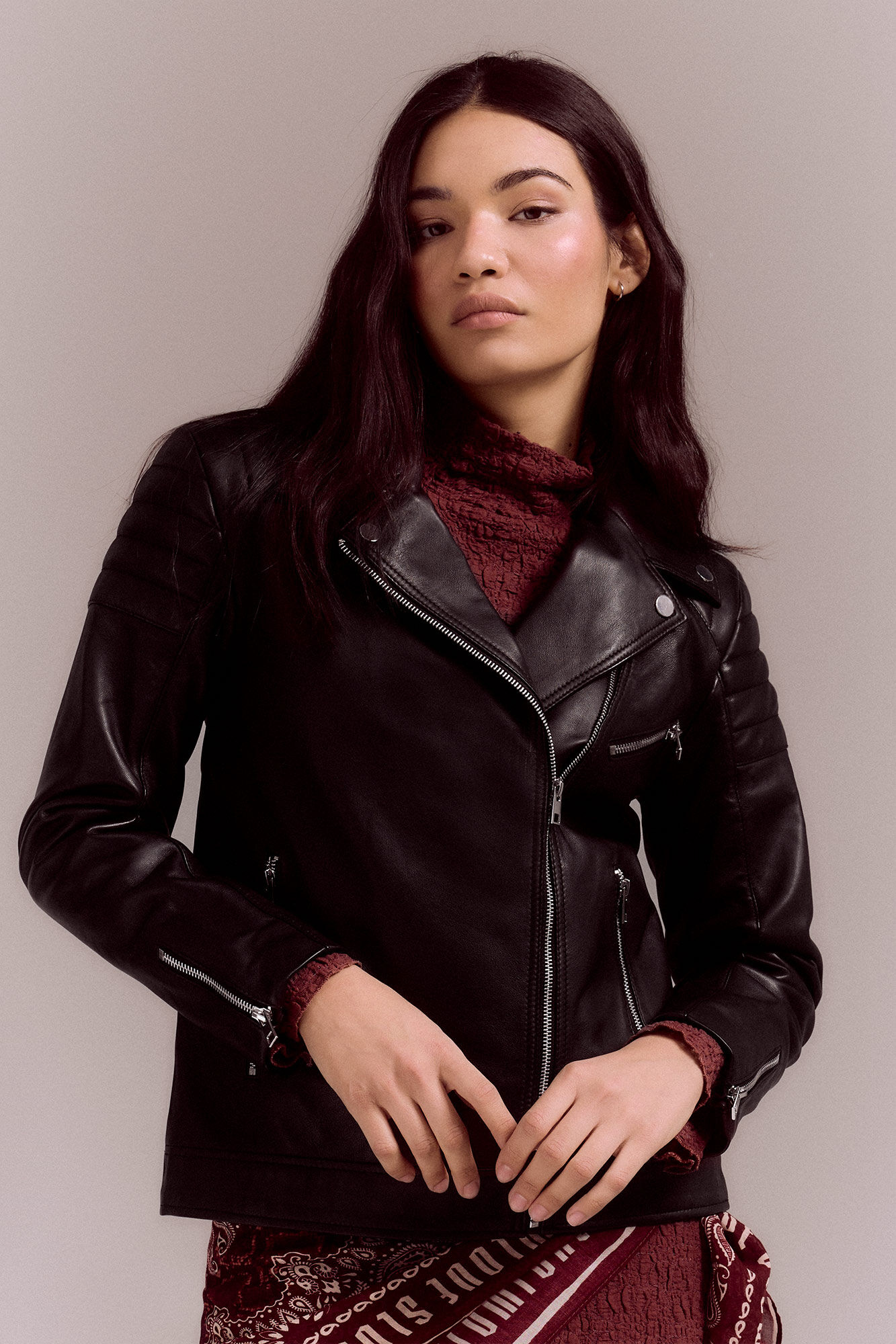 Slowlove Nappa biker jacket with padded shoulders Black