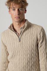 PuroEGO Camisola de malha de oitos gola mock Castanho