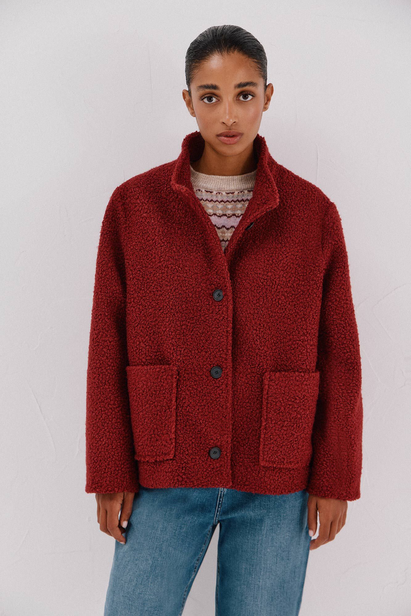 Cortefiel Short jacket made of soft fabric Maroon