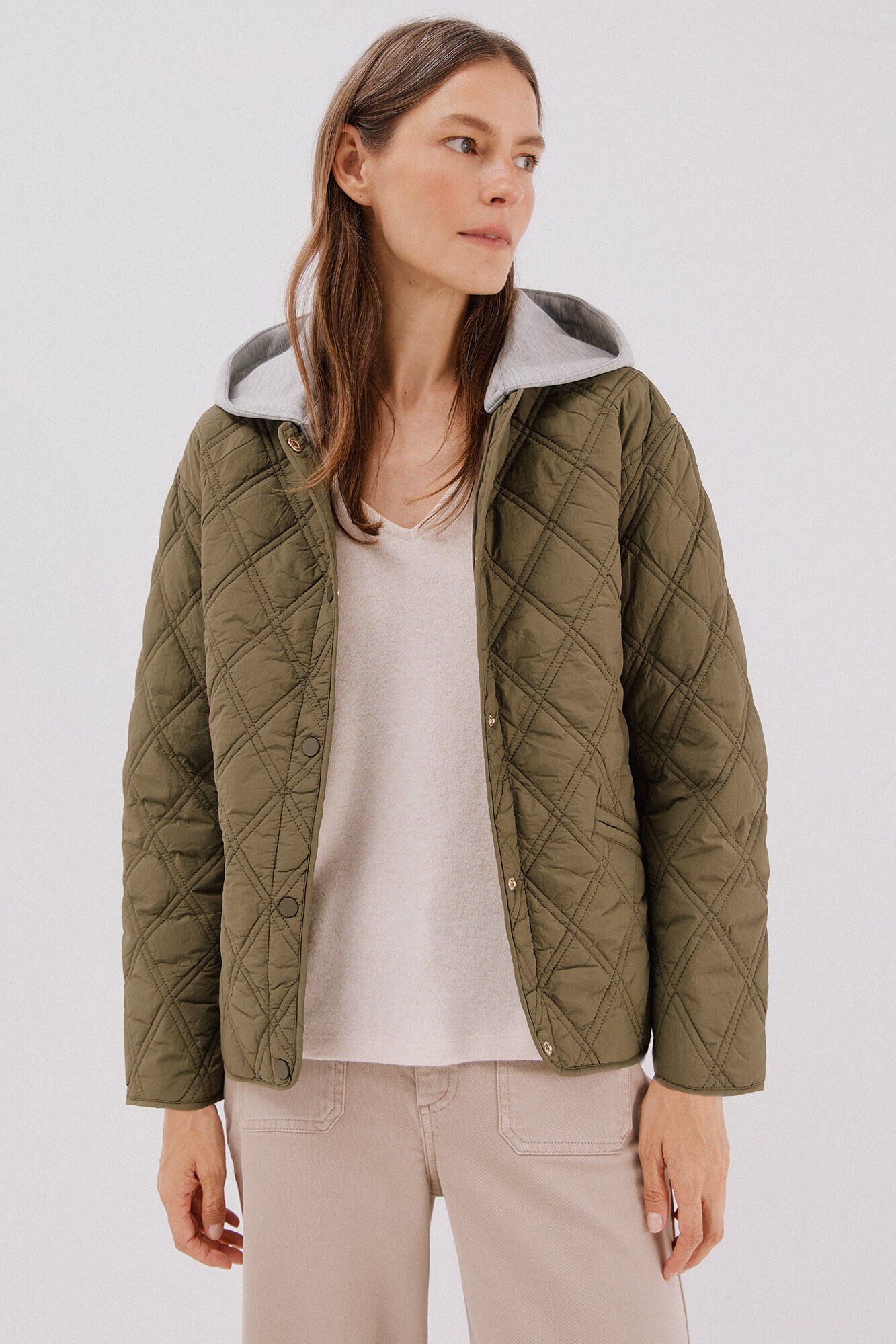 Cortefiel Short hood sweatshirt anorak Kaki