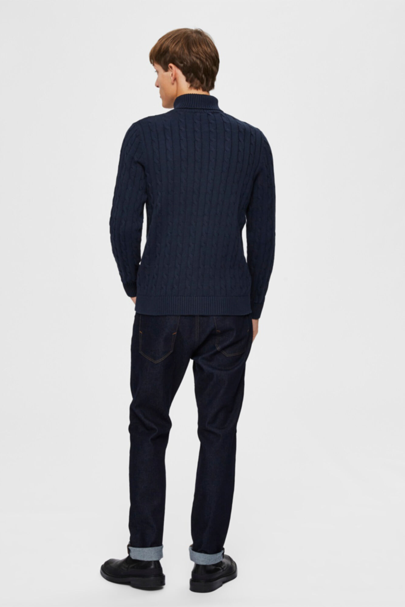 Selected Camisola de manga comprida de gola dobrada Azul