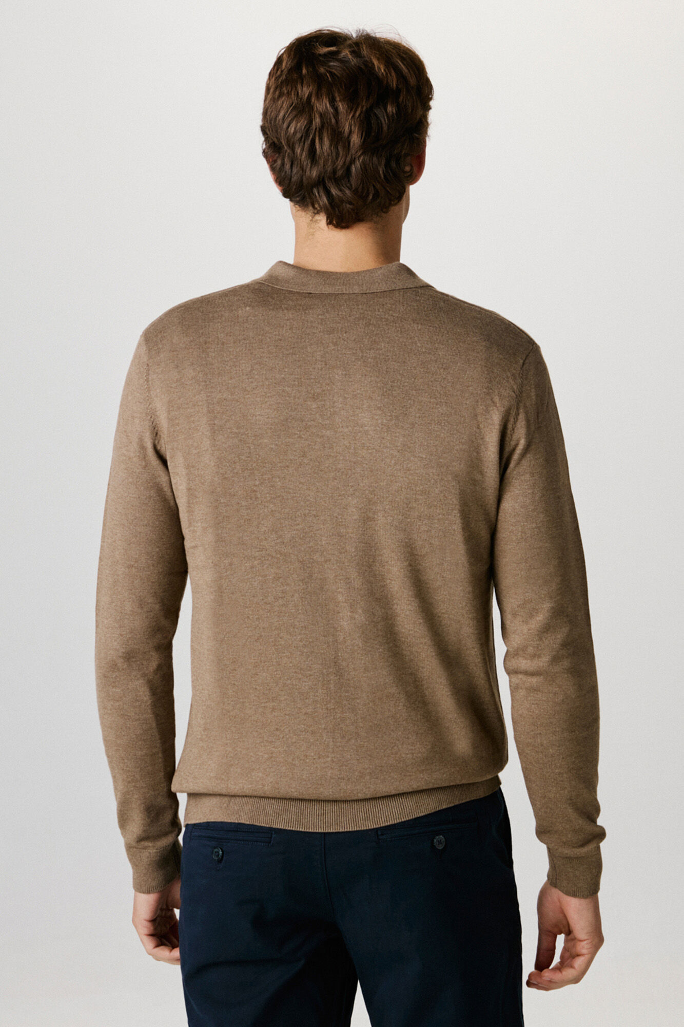 Selected Camisola polo 100% algod&atilde;o com meia fecho-&eacute;clair . Castanho