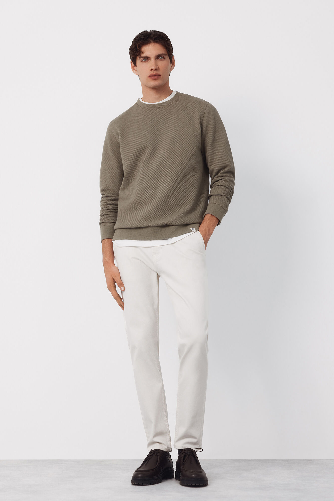 Cortefiel Textured crew neck sweatshirt Kaki