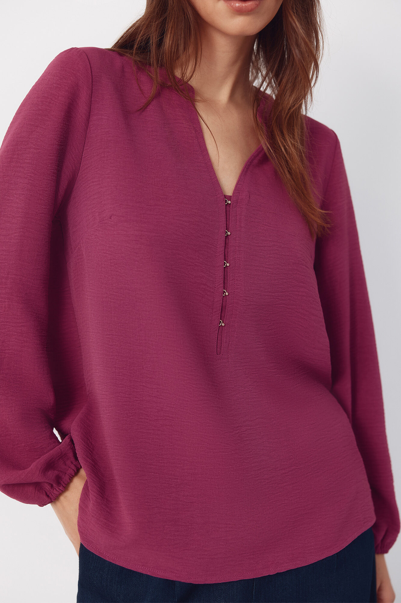 Cortefiel Mandarin blouse with buttons Purple