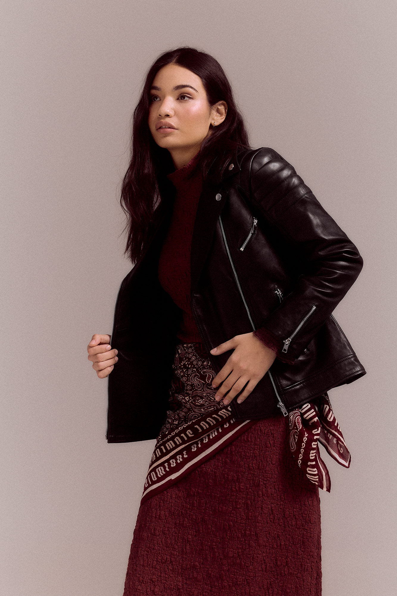 Slowlove Nappa biker jacket with padded shoulders Black