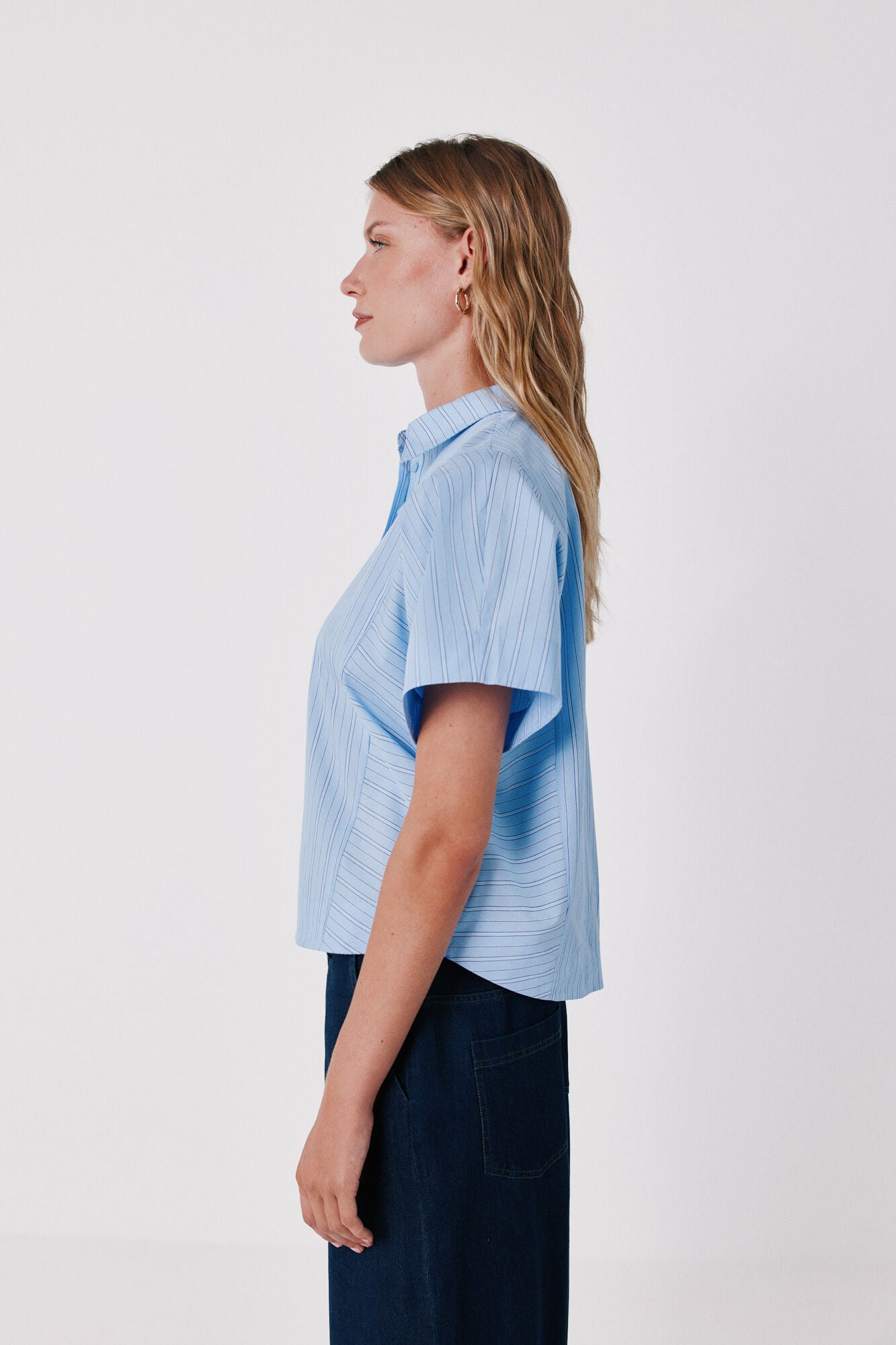 Cortefiel Camisa em popelina de riscas Azul