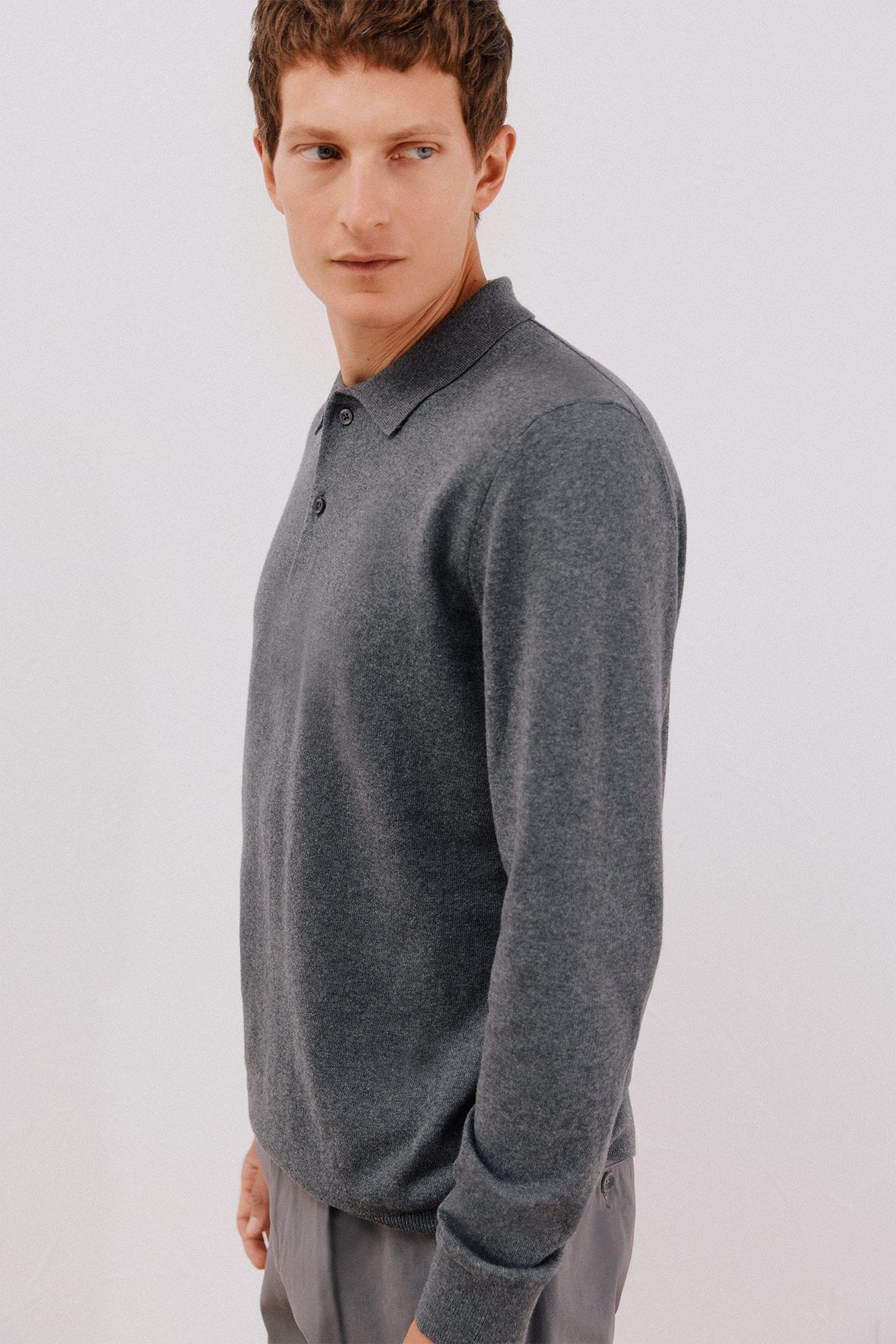 Cortefiel Cotton cashmere polo shirt neck jersey Grey