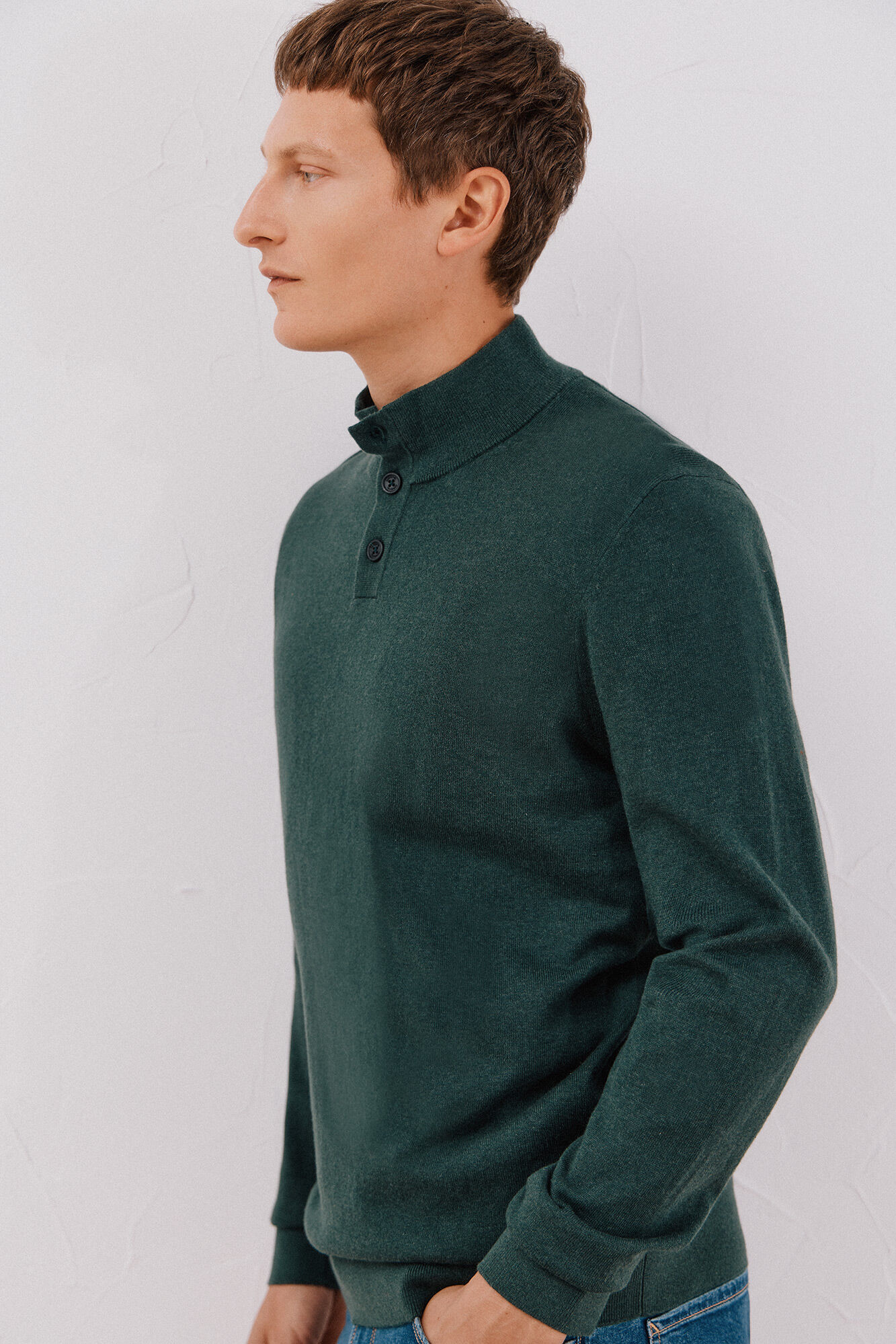 Cortefiel Camisola algod&atilde;o caxemira gola alta Verde