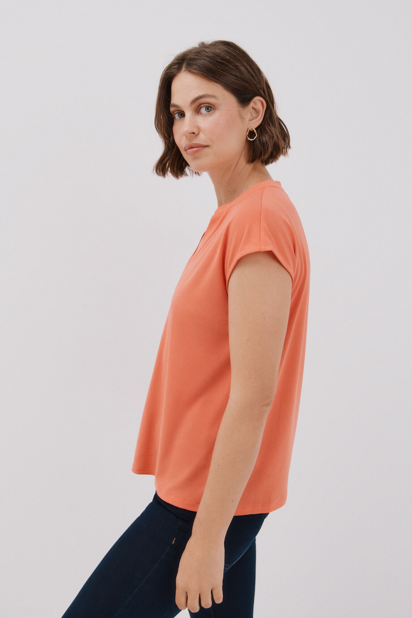 Cortefiel Camiseta b&aacute;sica com gola mao negada Vermelho