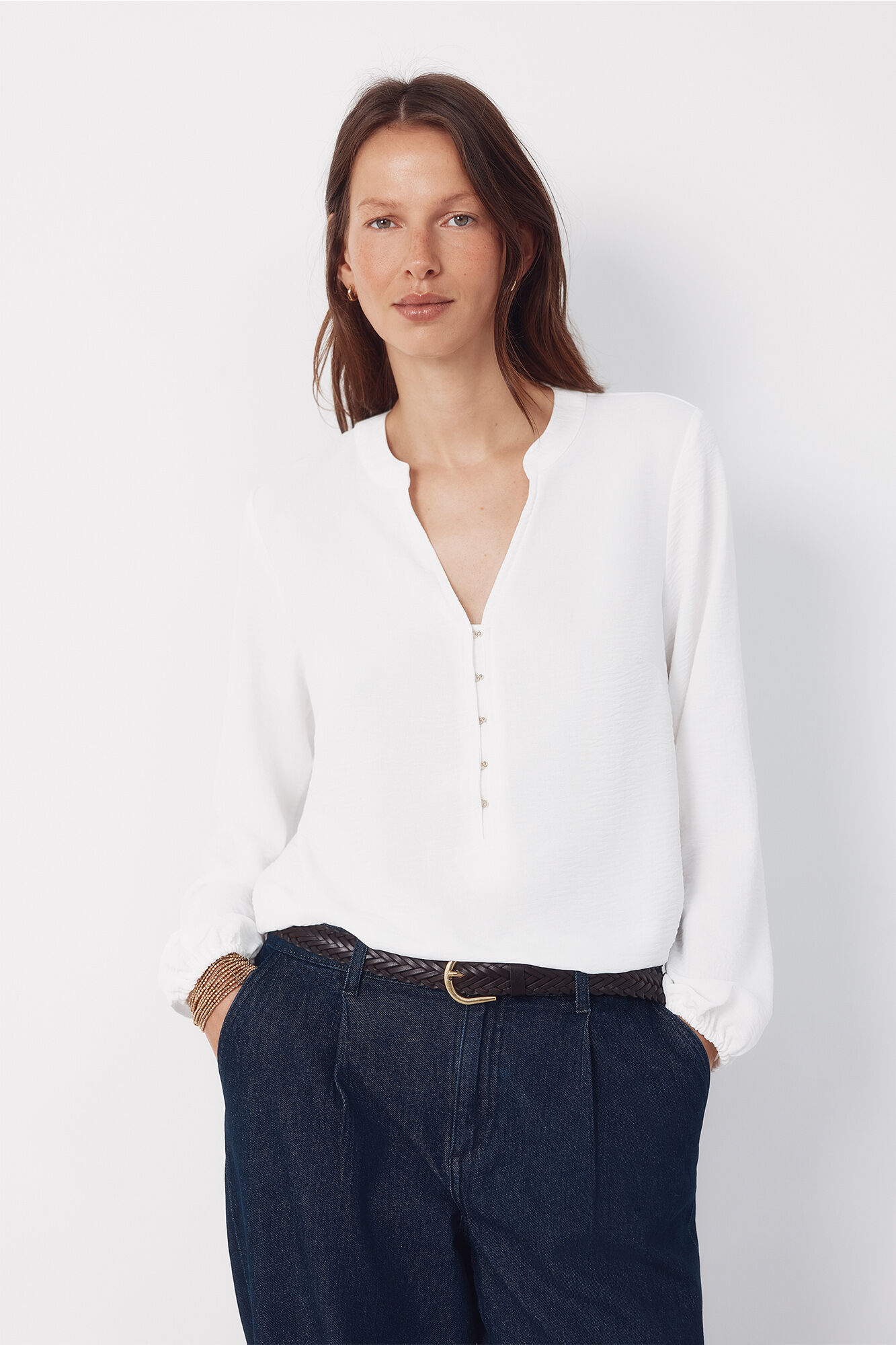 Cortefiel Mandarin blouse with buttons White