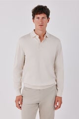 Cortefiel Basic fine knit polo neck jumper Beige