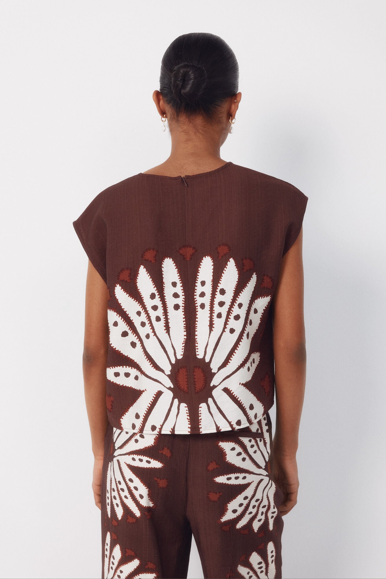 Cortefiel Printed top Dark brown