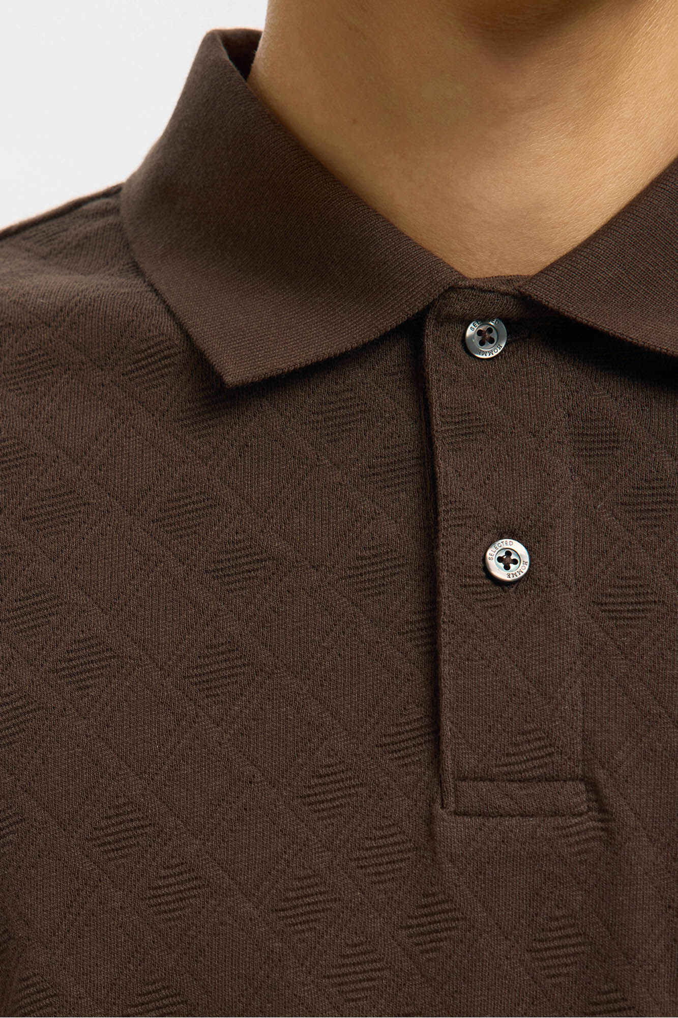 Selected Polo jacquard de manga manga 100% algod&atilde;o org&acirc;nico