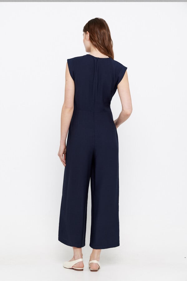 Cortefiel Long jumpsuit with knot detail Navy