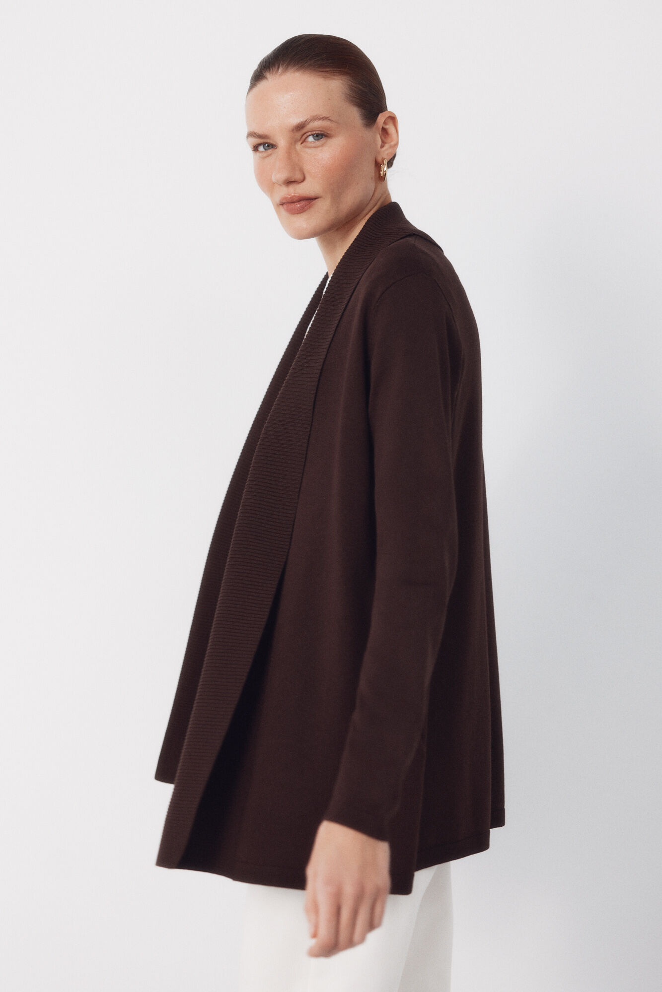 Cortefiel Cardigan with shawl neckline Dark brown