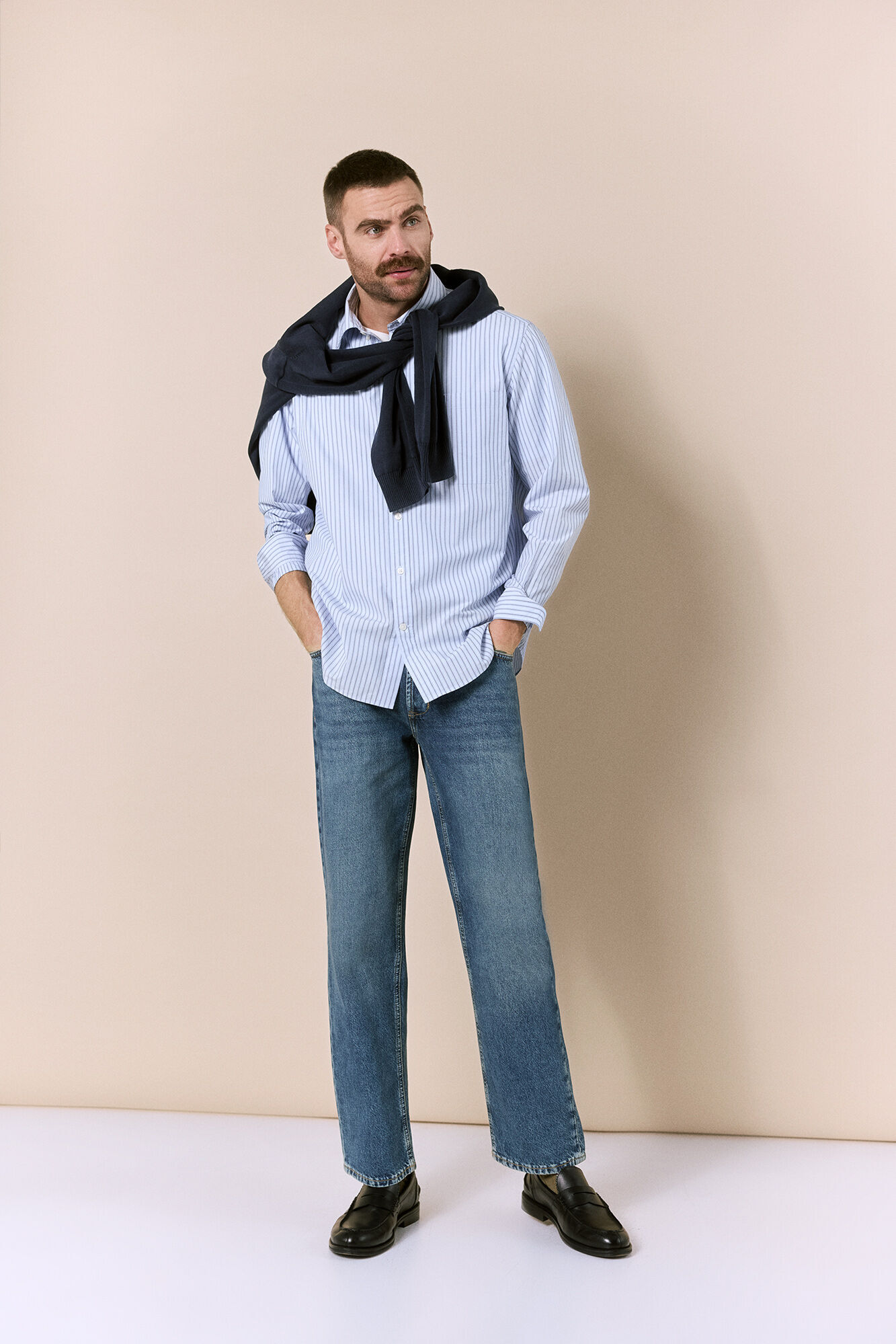 OOTO Camisa &agrave;s riscas manga comprida em popelina