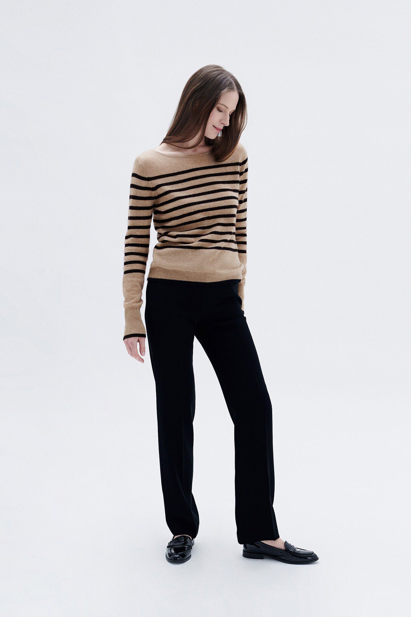 Caroll Camisola riscas 100% caxemira Tostado