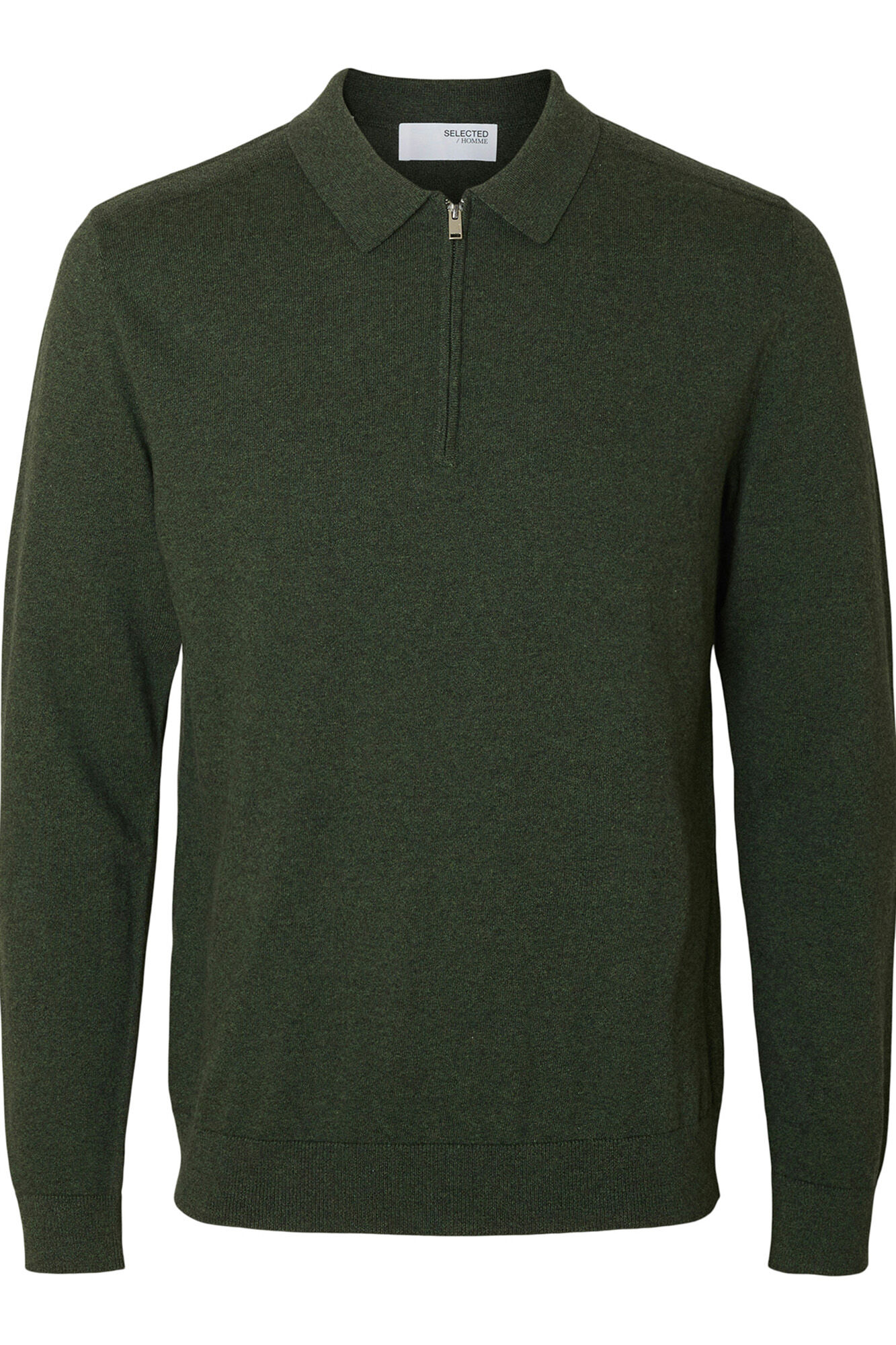 Selected Camisola polo 100% algod&atilde;o com meia fecho-&eacute;clair . Verde