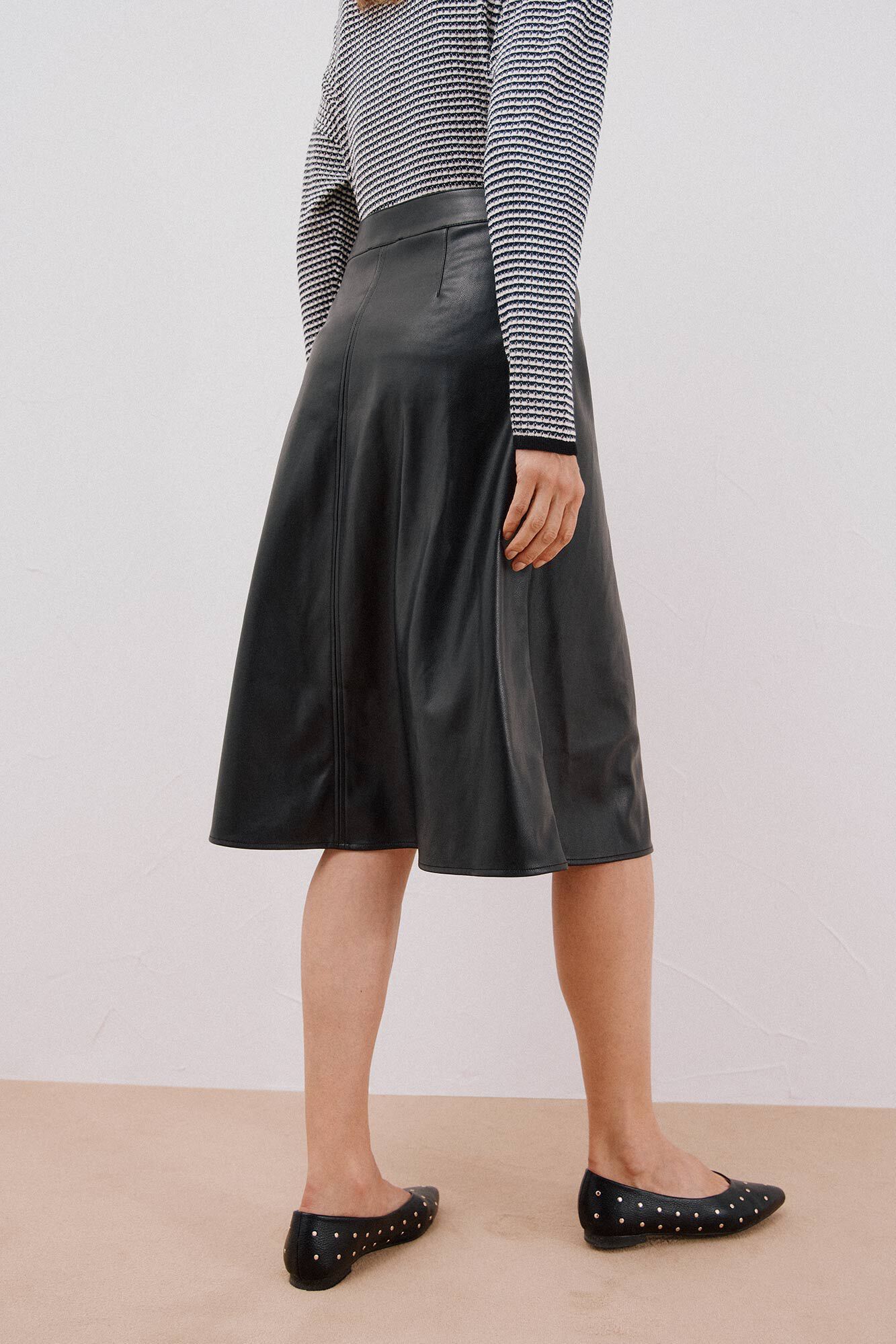 Cortefiel Faux faux leather cape skirt Black