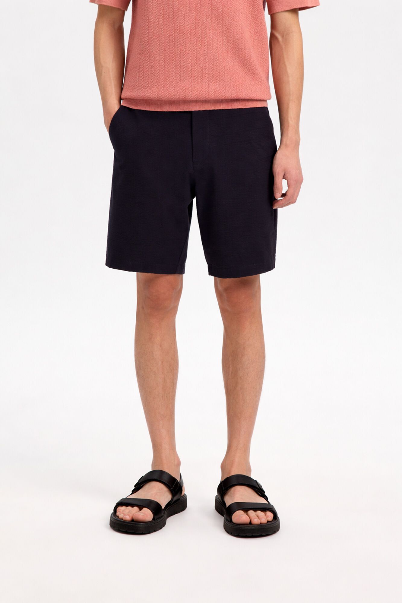 Selected Cal&ccedil;&otilde;es em tecido estruturado Preto