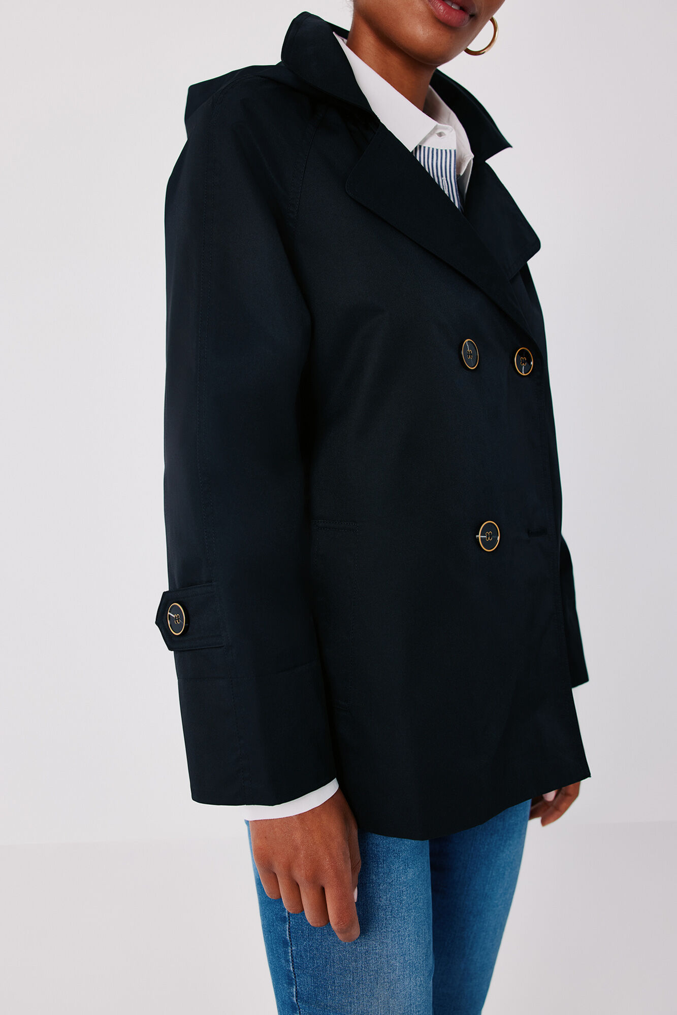 Cortefiel Short flared trench Black