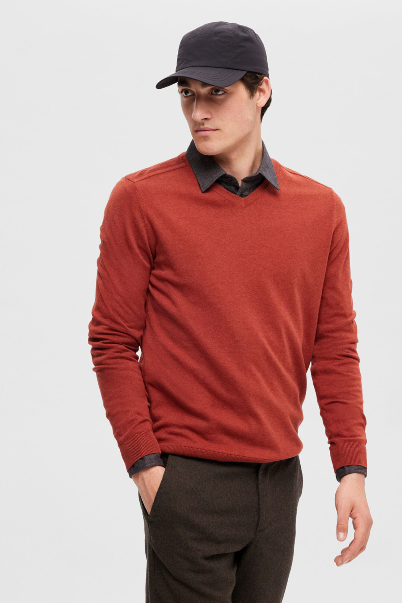 Selected Jersey con cuello de pico 100% algod&oacute;n Rojo