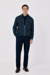 Cortefiel Cotton braided knit zip fastening cardigan Blue