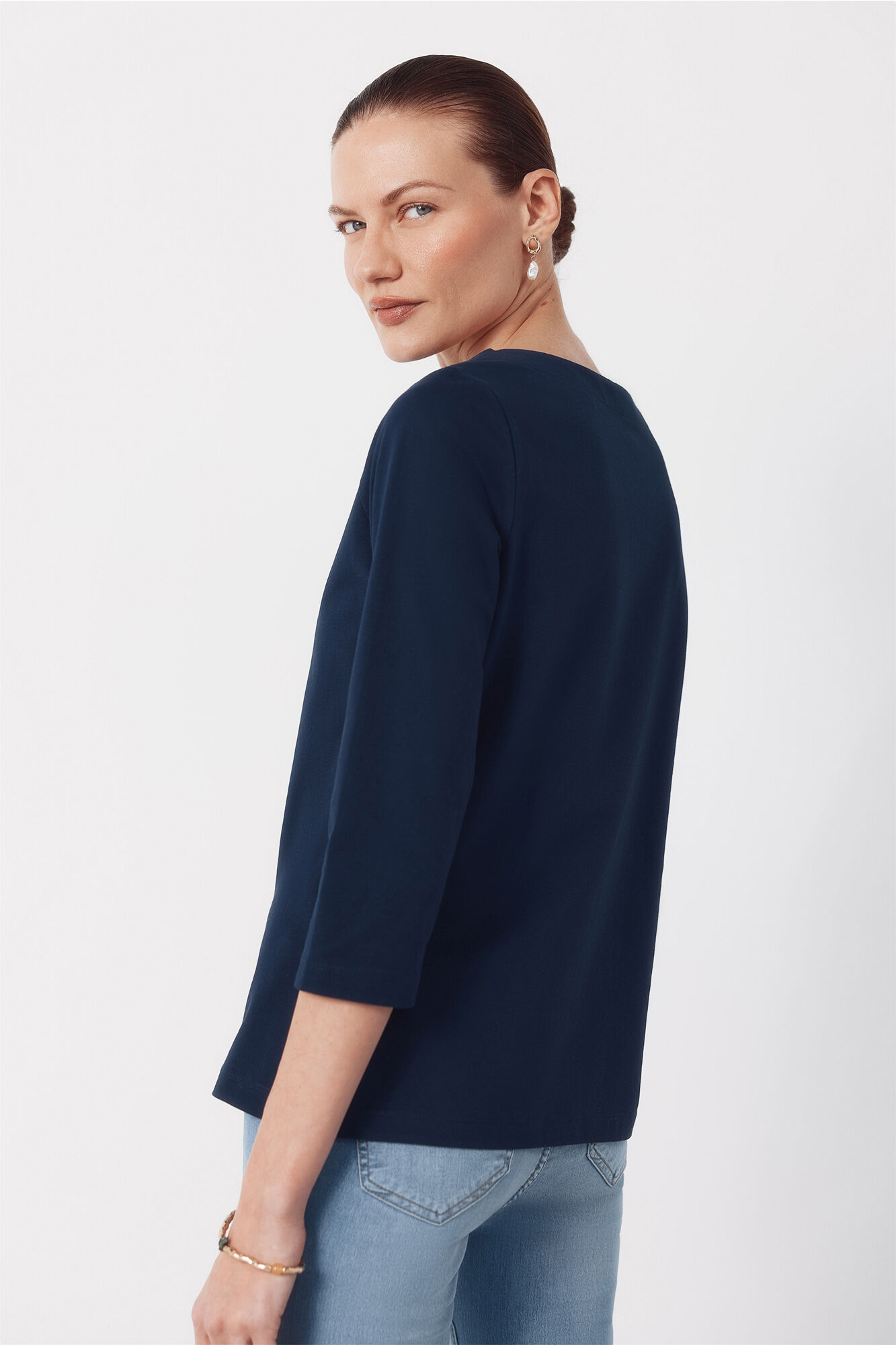 Cortefiel Essential boat neck t-shirt Navy