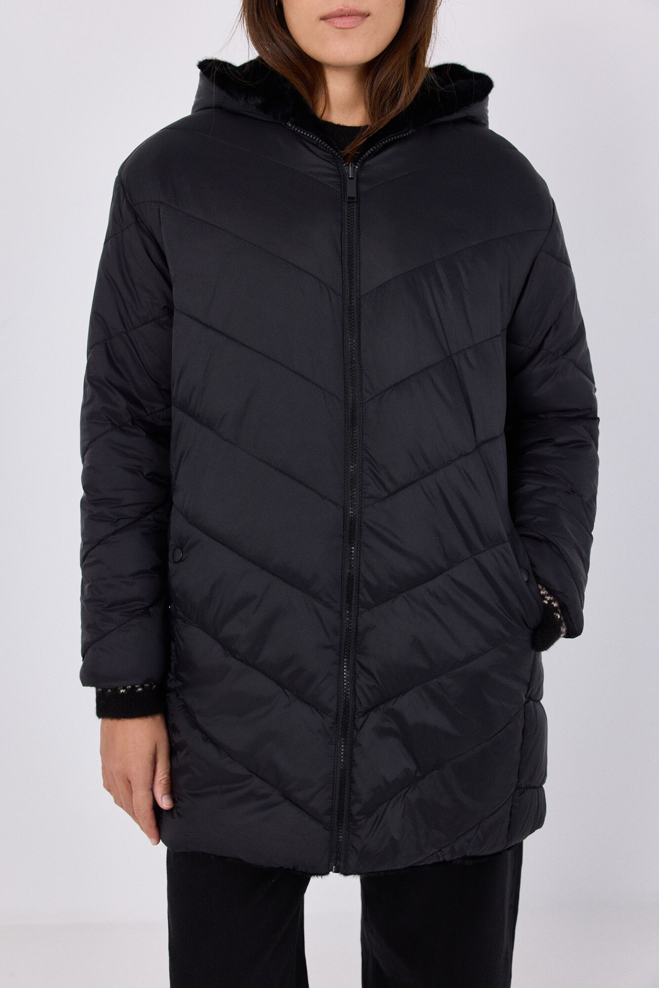 Cortefiel Anorak acolchado reversible efecto pelo Negro