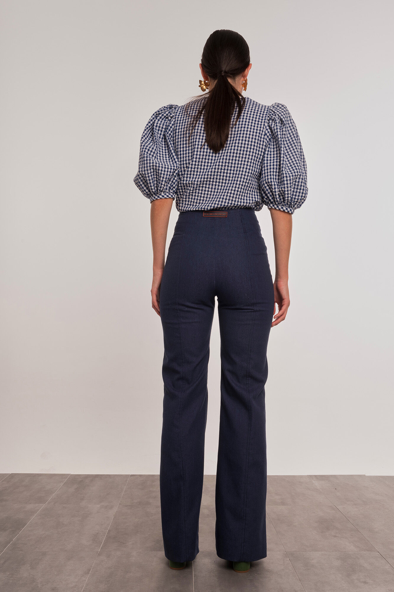 Dolores Promesas Camisa cuadros vichy manga abullonada Azul