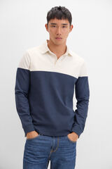 Cortefiel Block colour rugby shirt Navy