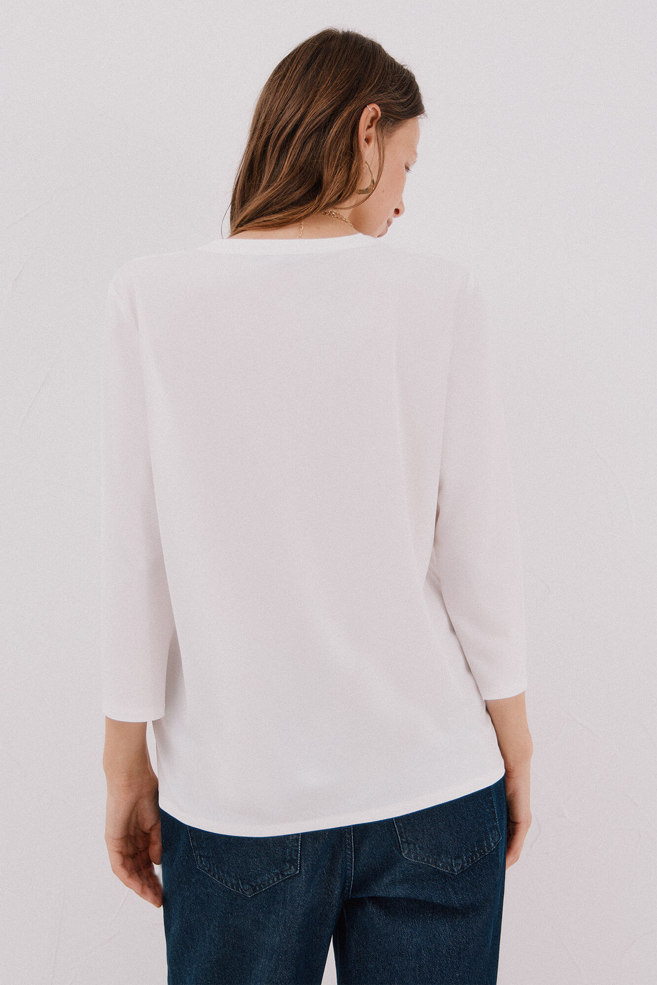 Cortefiel Basic top with mandarin collar Ivory