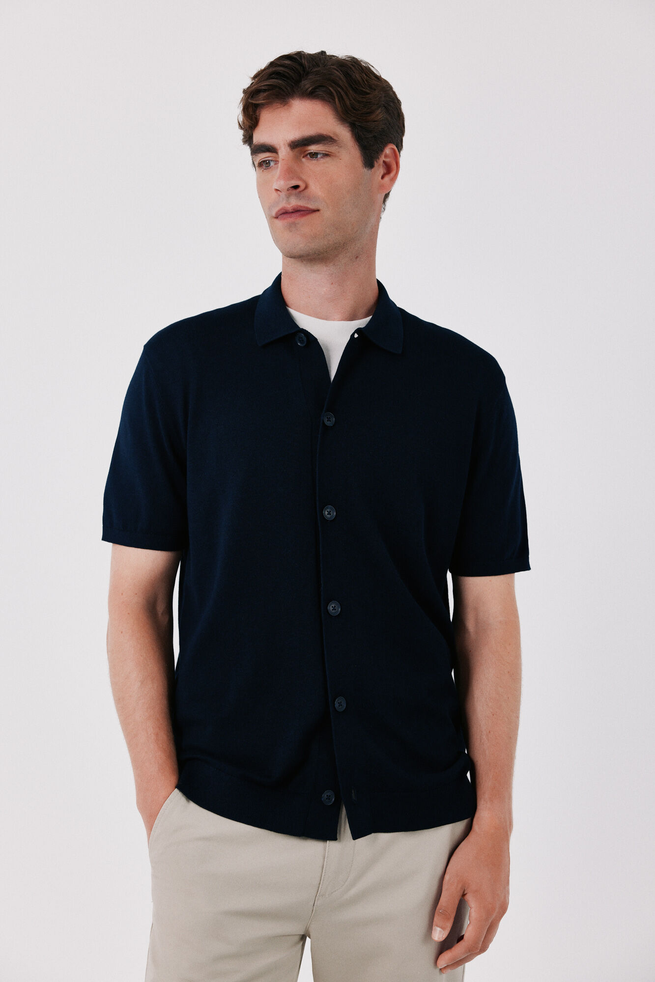 Cortefiel Cotton short sleeve jersey shirt with buttons