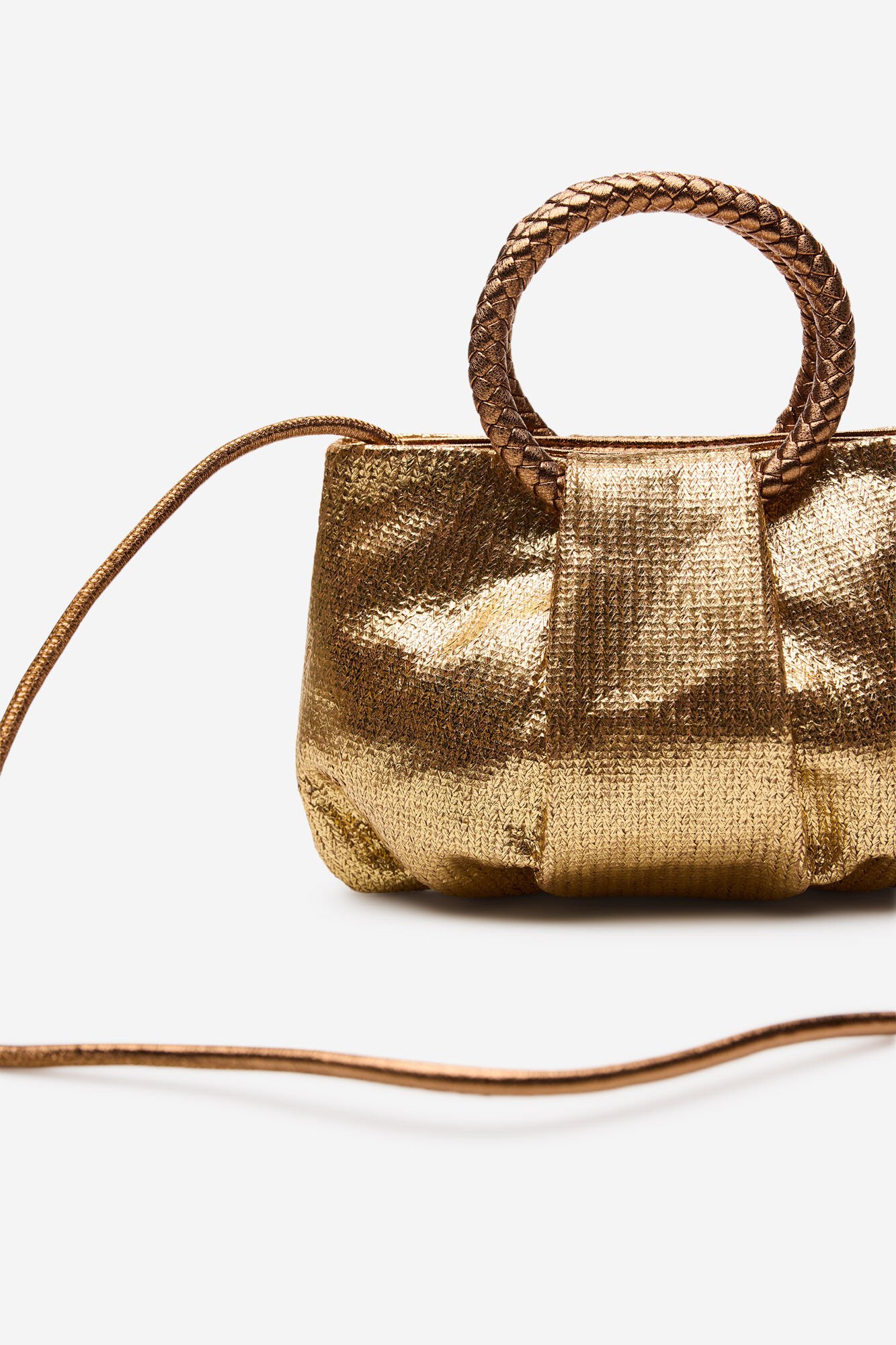 Cortefiel Raffia shoulder bag with braided handle Gold