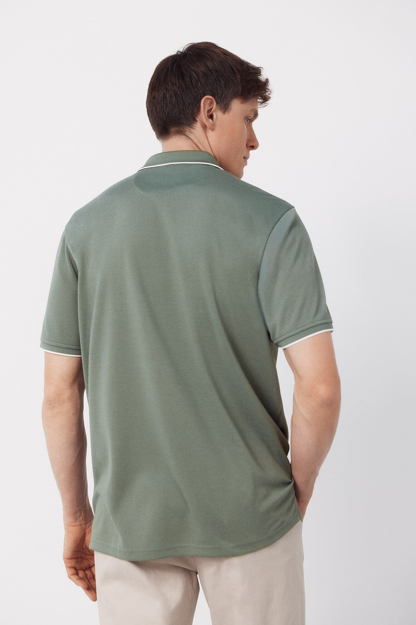 Cortefiel Coolmax&reg; jacquard collar polo shirt Kaki