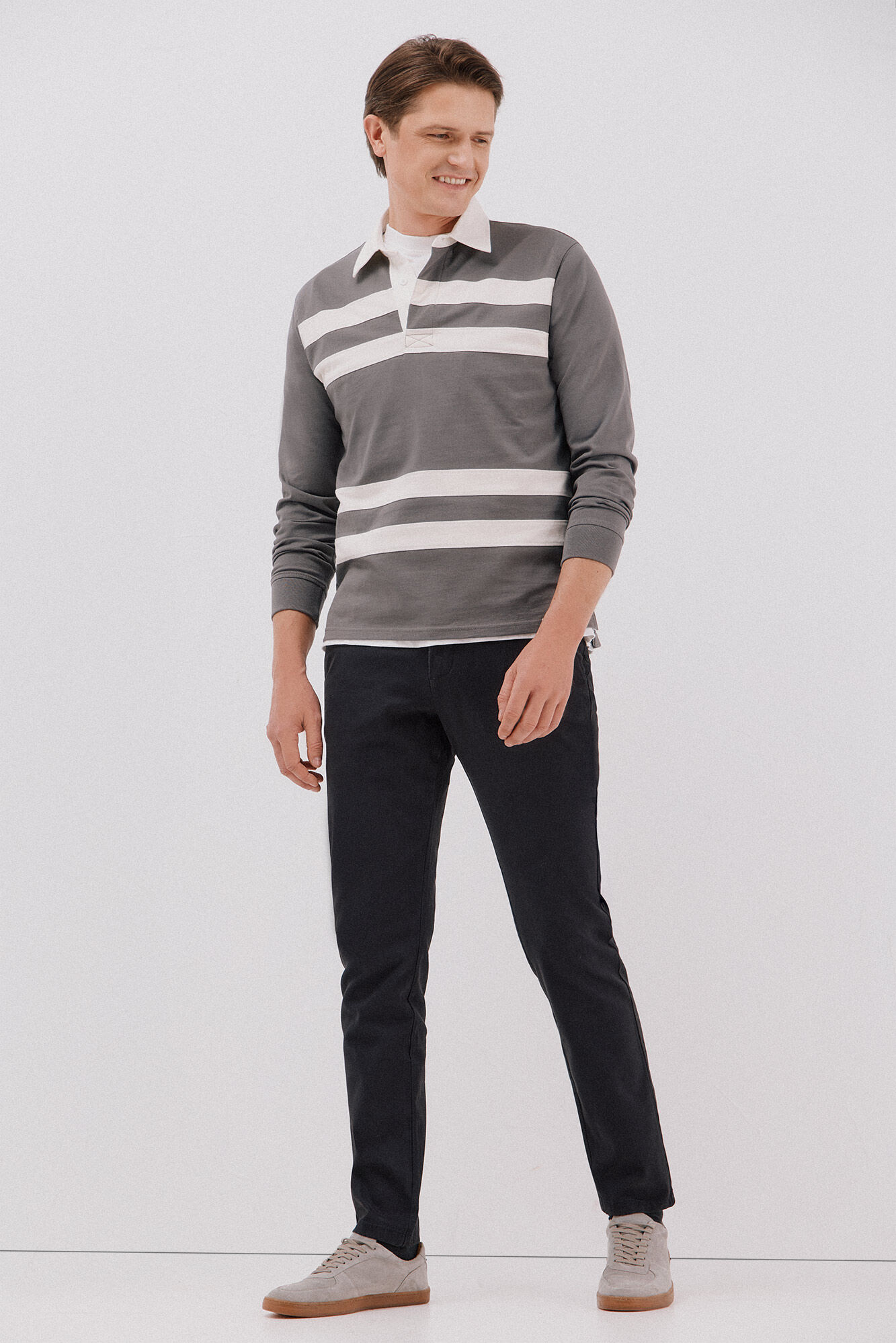 Cortefiel Polo rugby de rayas Gris