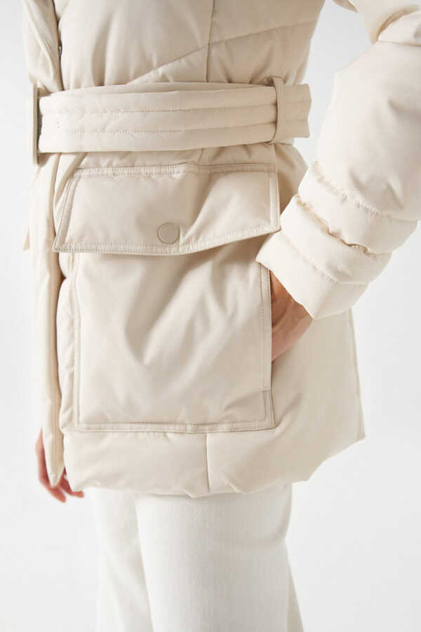Cortefiel Puffer jacket with belt White