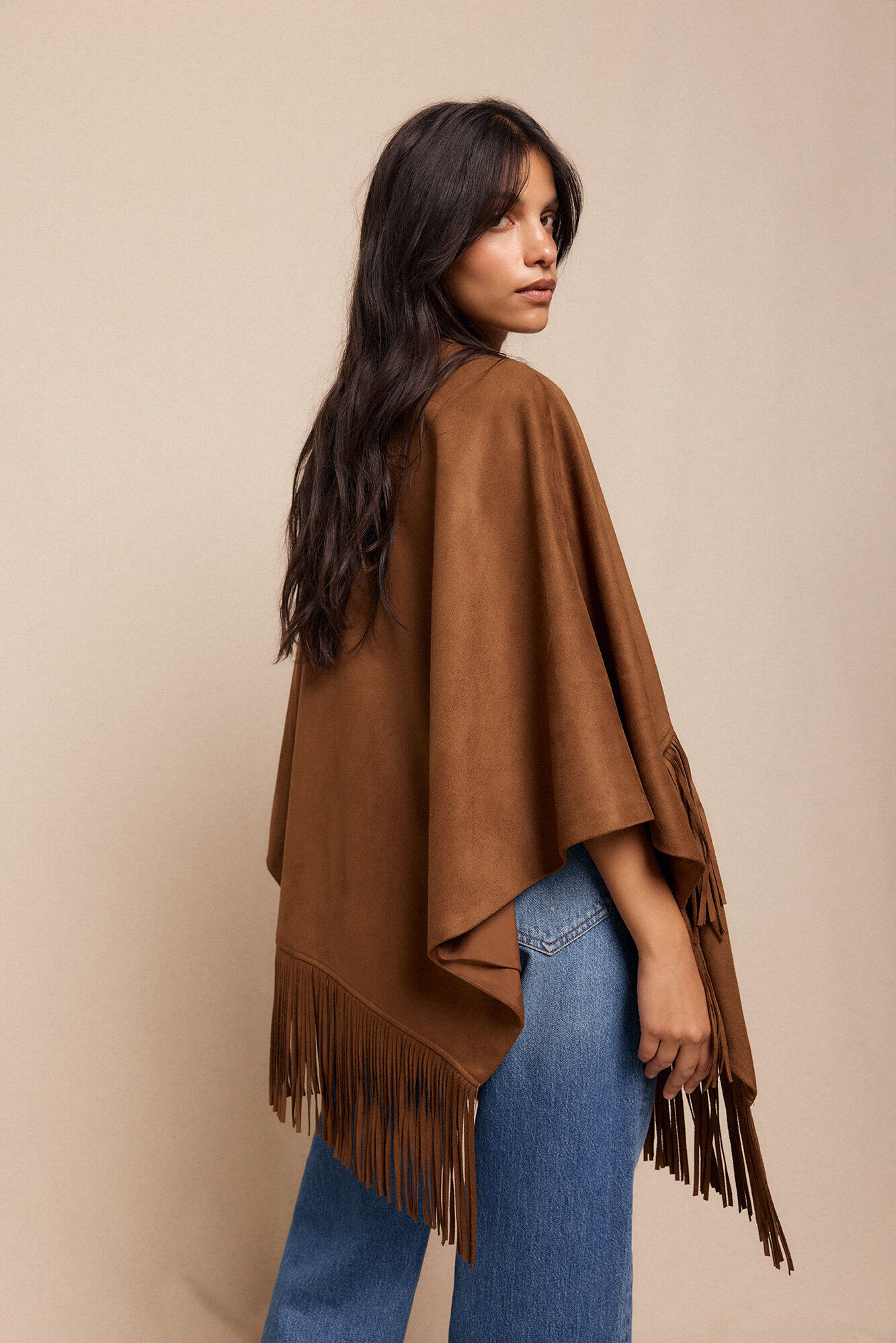 Slowlove pele poncho de pele sint&eacute;tica Tostado