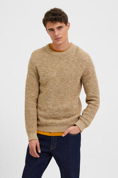 Cortefiel Round neck jersey-knit jumper Brown