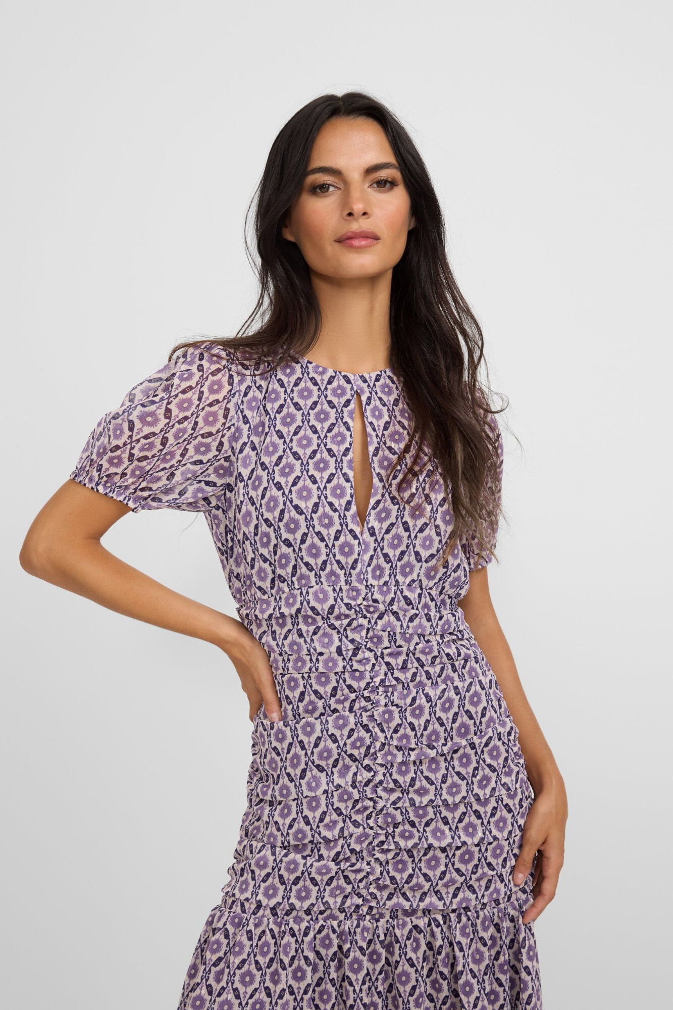 Silbon Vestido longo estampado franzido Granada