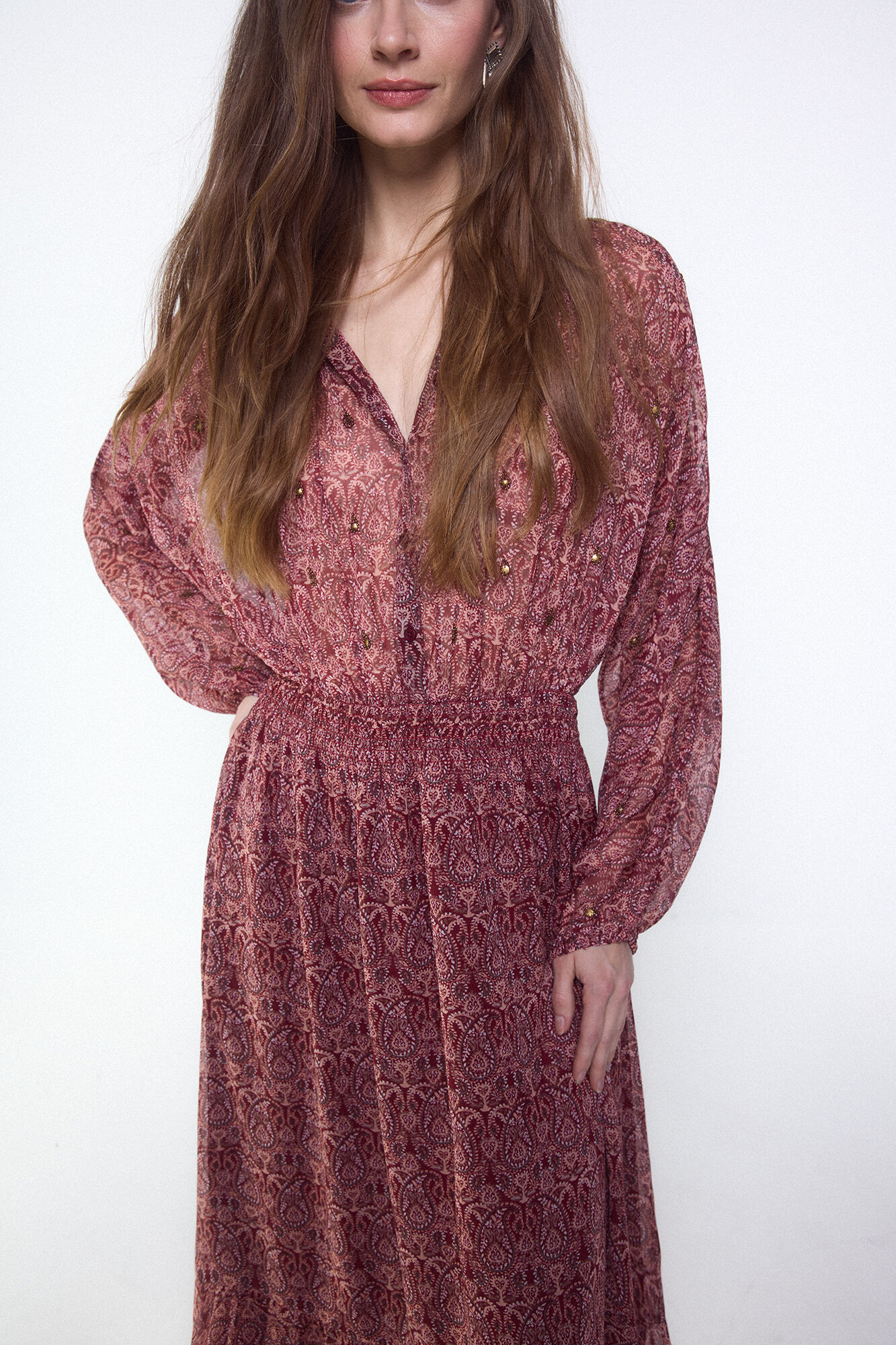 Slowlove Vestido estampado com bordados e pedraria