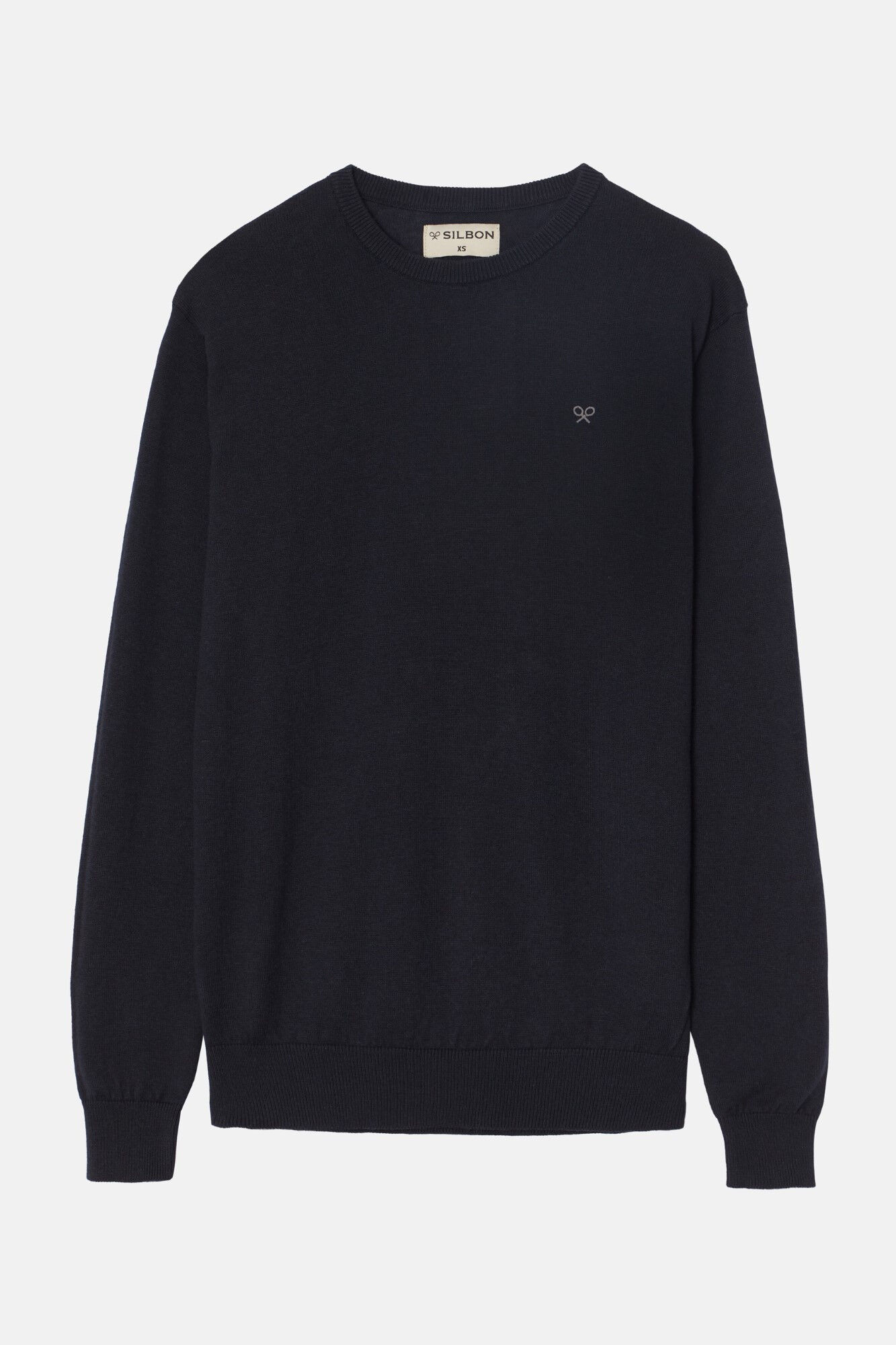 Silbon Plain dark blue crew neck jumper Blue
