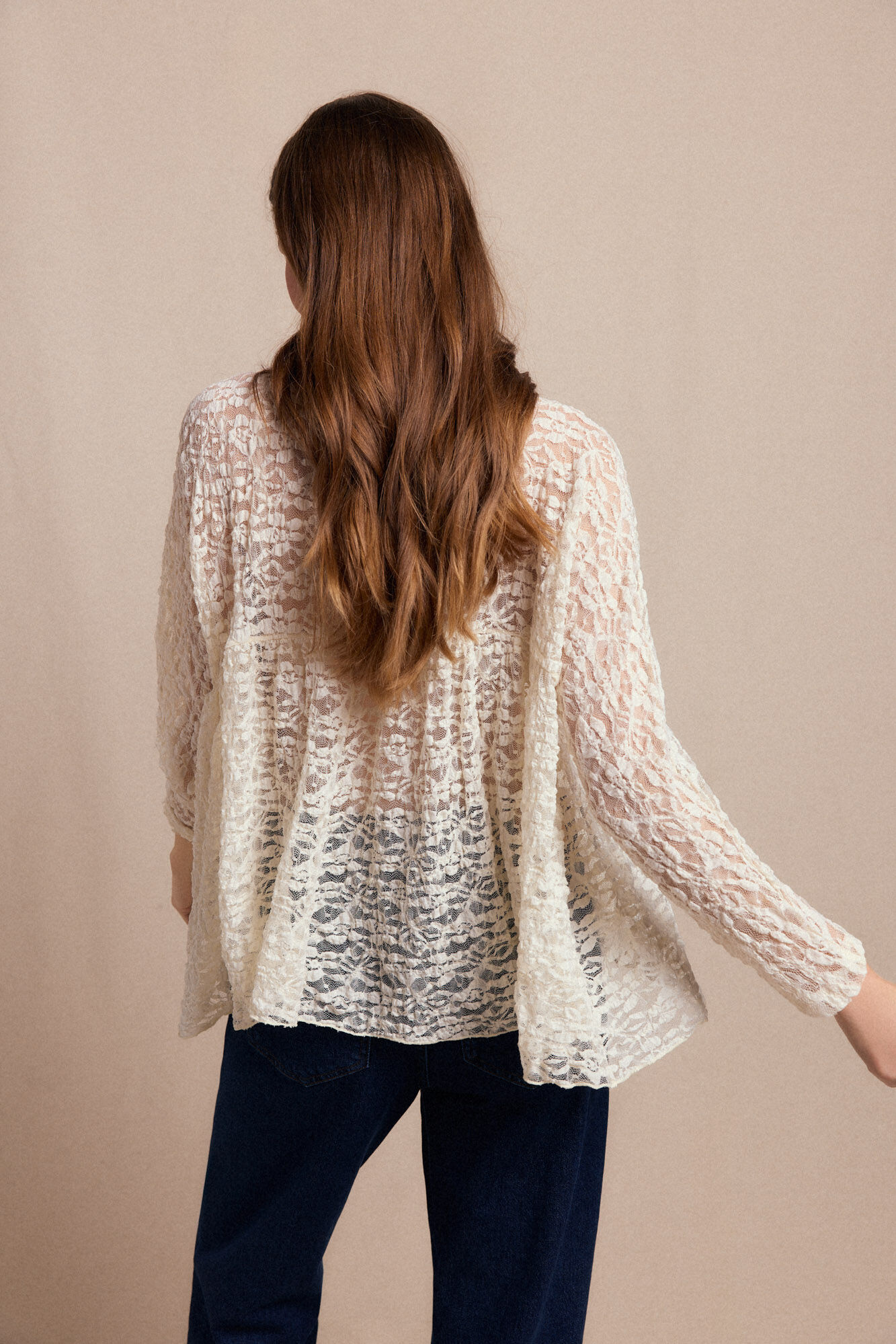 Slowlove Top encaje capa Marfil