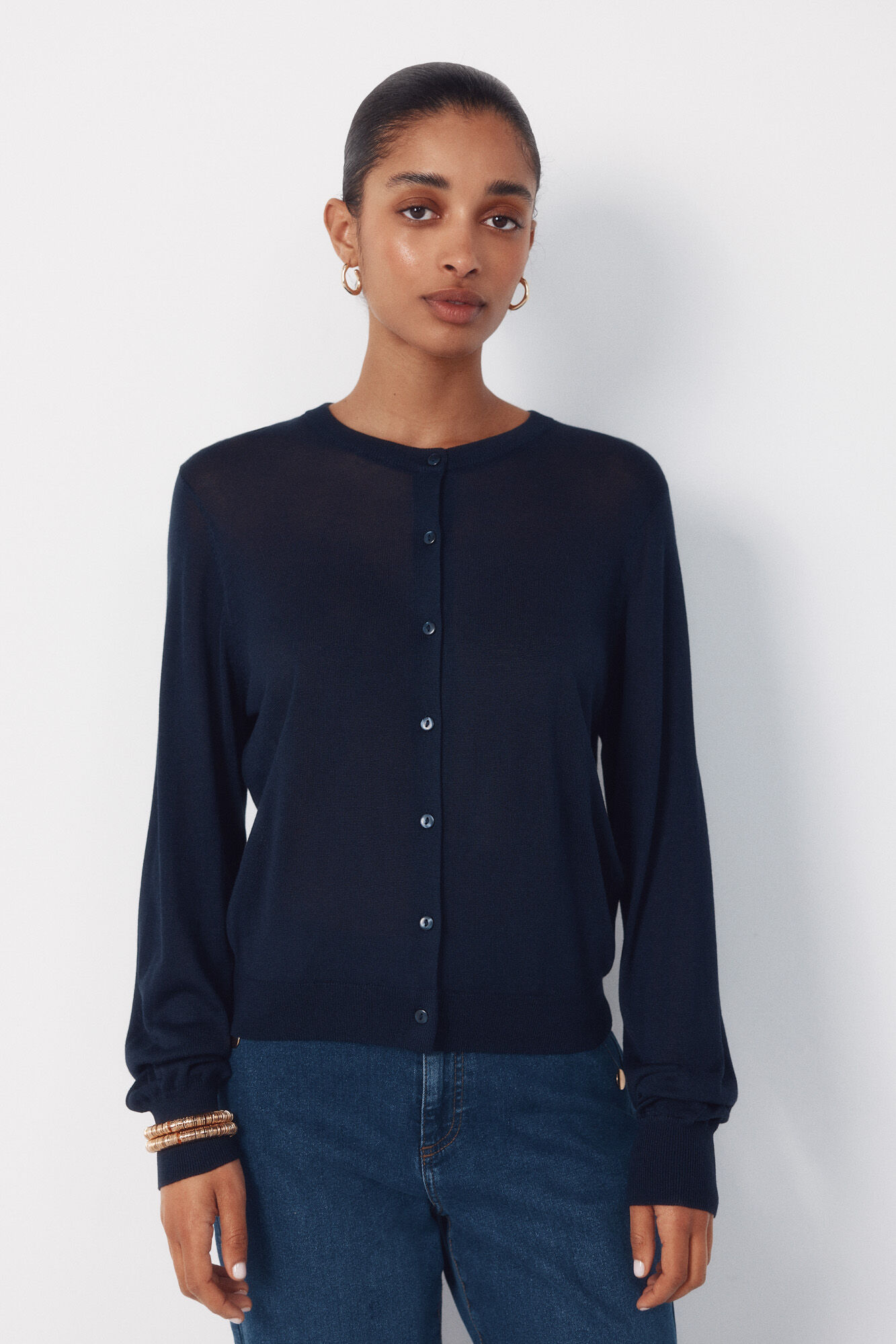 Cortefiel Jersey-knit basic jacket Navy
