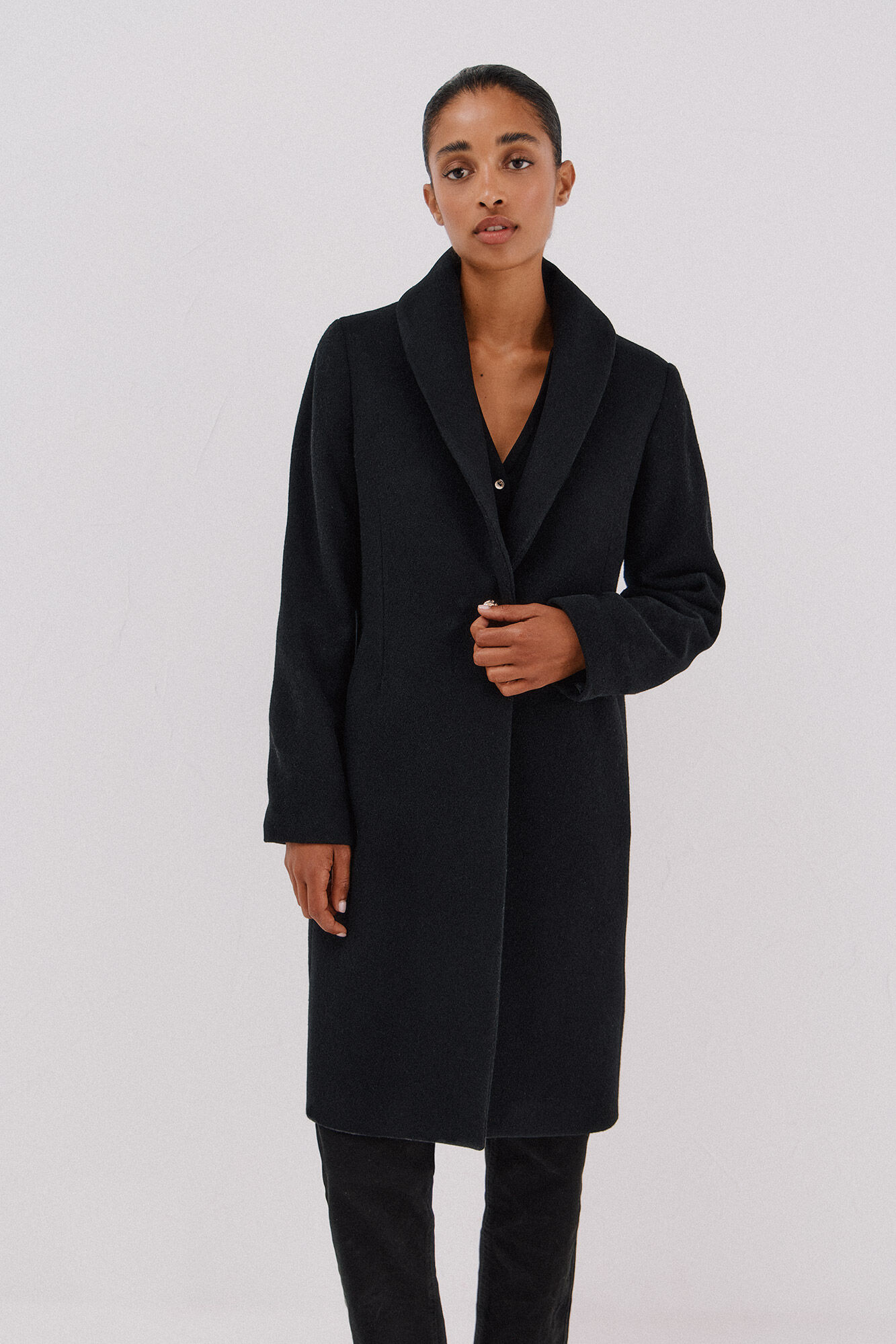 Cortefiel Coat with fur effect detail Black