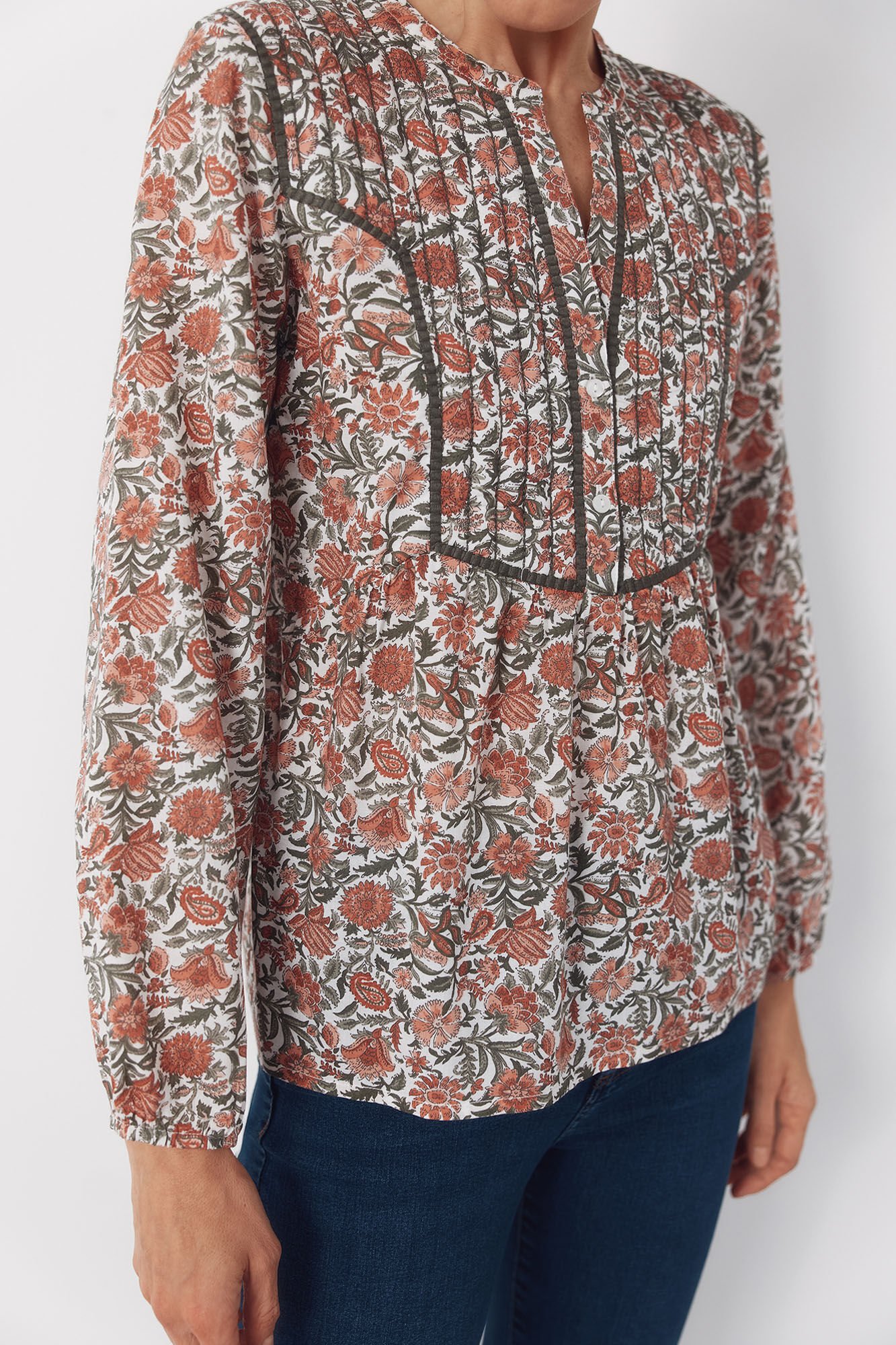 Cortefiel Padded mandarin blouse Printed white