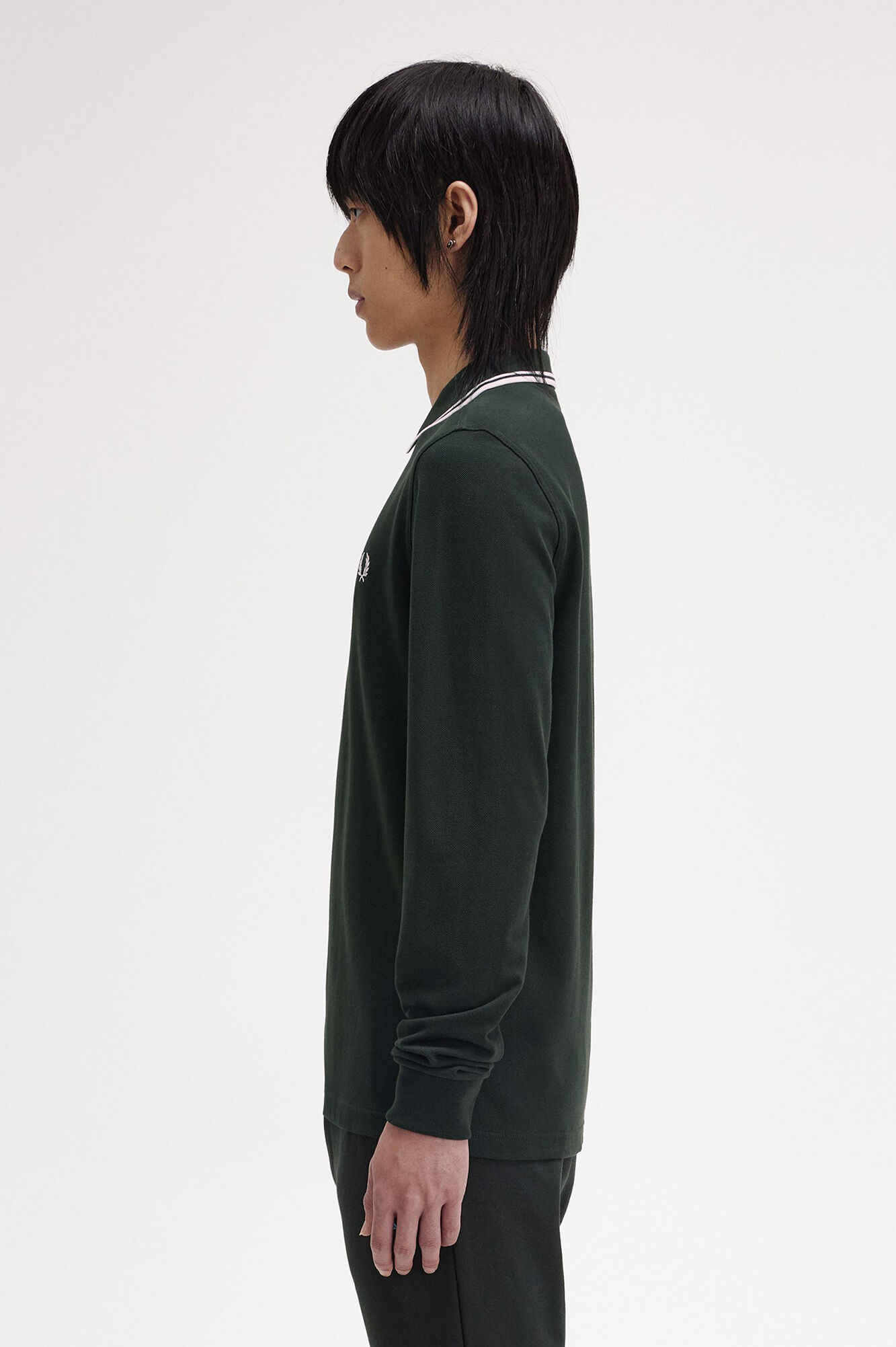 Fred Perry Polo piqu&eacute; de manga comprida masculina Verde