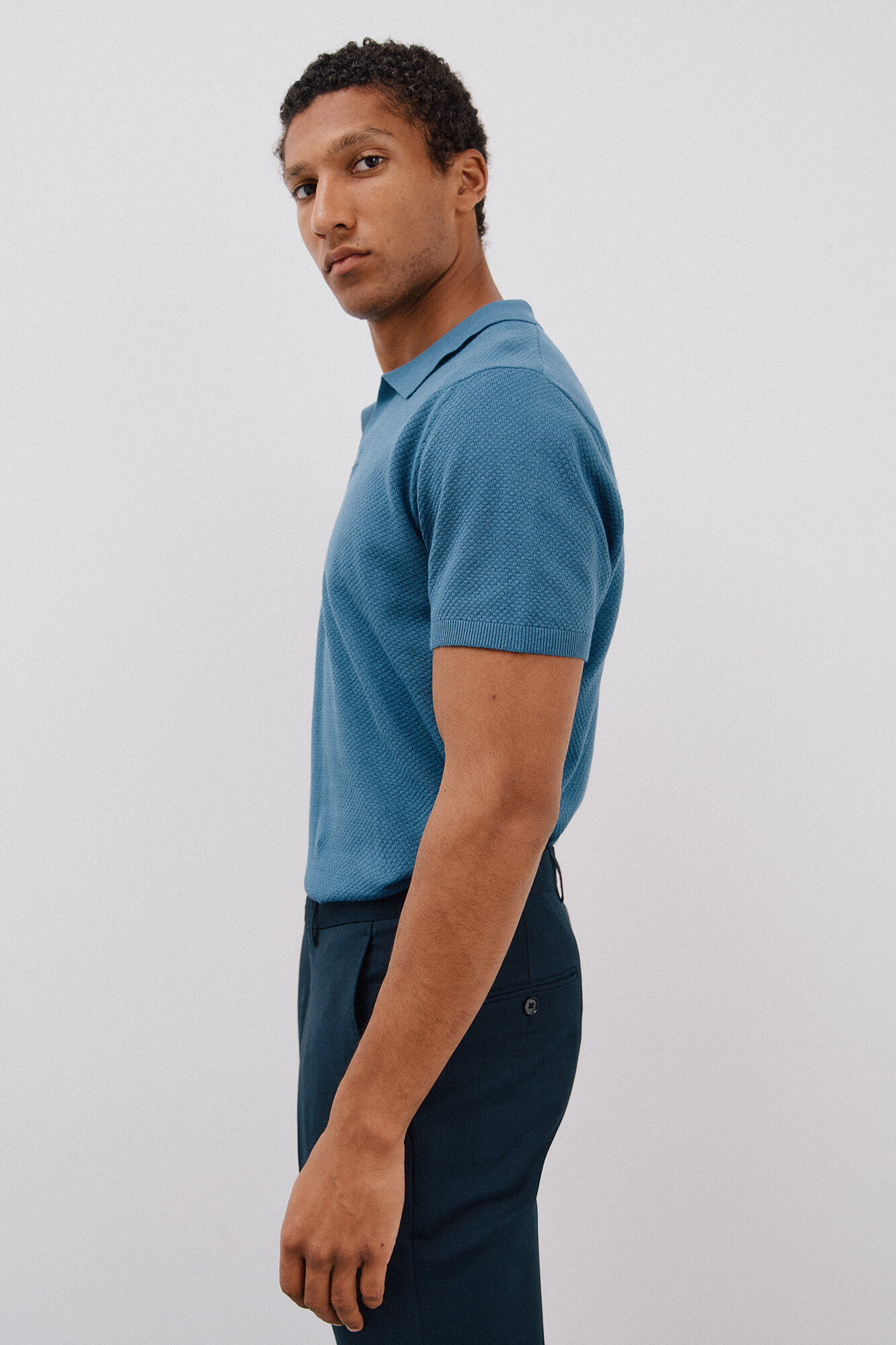 Cortefiel Short sleeve structured cotton polo shirt shirt Blue