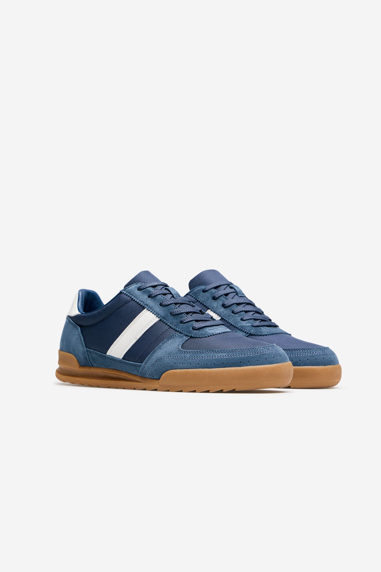 Cortefiel Leather and textile sneaker Blue