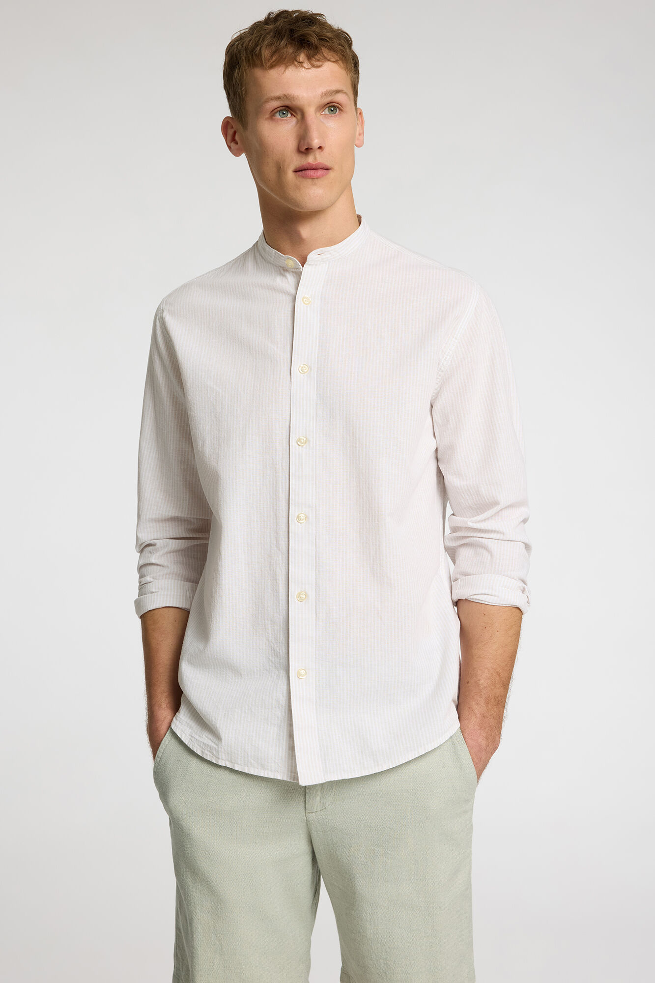 Selected Camisa de lino cuello mao